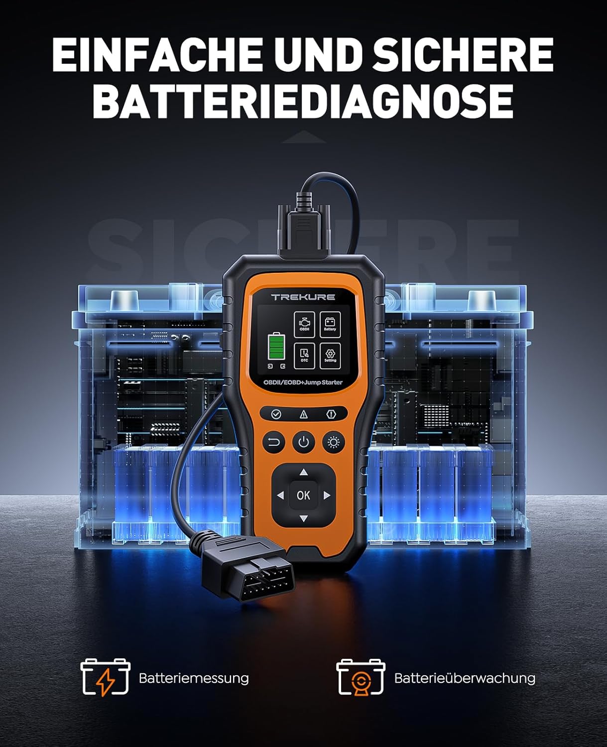 TREKURE 7000 A Starthilfe Powerbank Auto mit Batterietester & OBD2-Diagnosegerät – 12 V Auto-Starthilfe für Benzin & Diesel bis 10,0 L, LED-Licht, Notfallwerkzeug für Autos – Bild 3