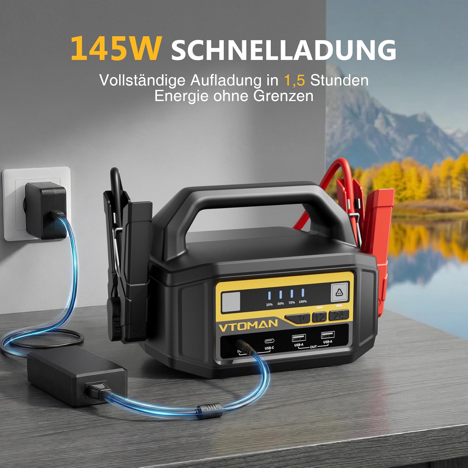 VTOMAN V-Truck Auto-Starthilfe-Powerbank, 6000 A, 12 V/24 V, tragbarer Batterie-Booster für LKWs, Lieferwagen und Traktoren (alle Benziner und Diesel), Starter-Powerbank mit LED-Taschenlampe und USB-Schnellladung – Bild 5
