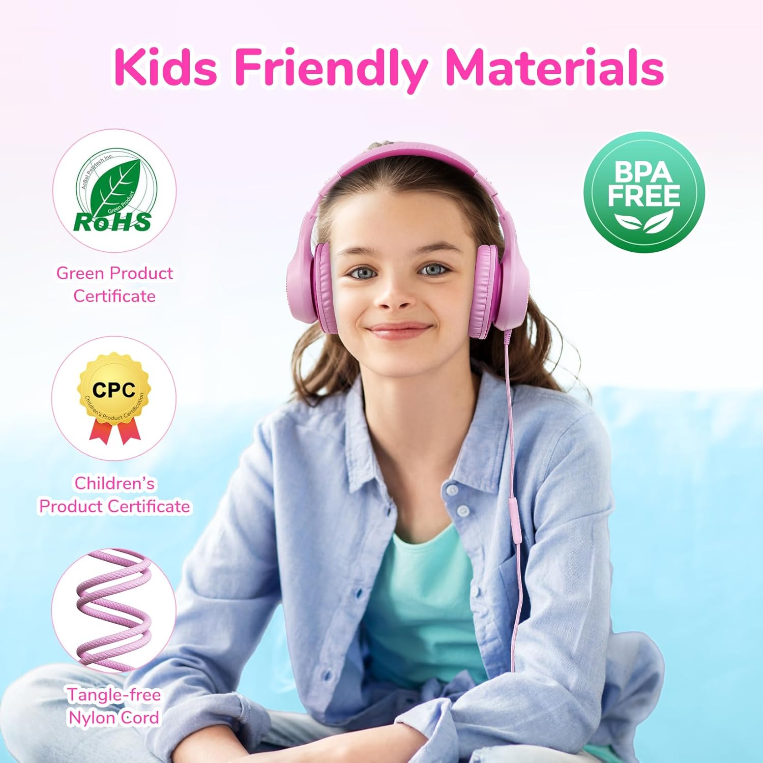 EarFun Kinderkopfhörer, Over-Ear-Kopfhörer für Kinder mit Kabel, 85/94 dB Lautstärkebegrenzer, faltbar, verstellbar, Hi-Fi-Sound, HD-Mikrofon, angenehm zu tragen, Kinderkopfhörer für Schule/Tablet – Bild 6