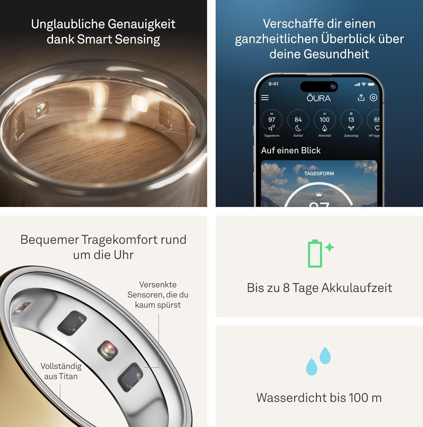 Oura Ring 4 – Gold – Größe 10 – Smart Ring | Messen Sie zuerst mit dem Oura Ring 4 Sizing Kit | Schlaf-Tracking tragbar – Herzfrequenz – Fitness-Tracker – bis zu 8 Tage Akkulaufzeit – Bild 5