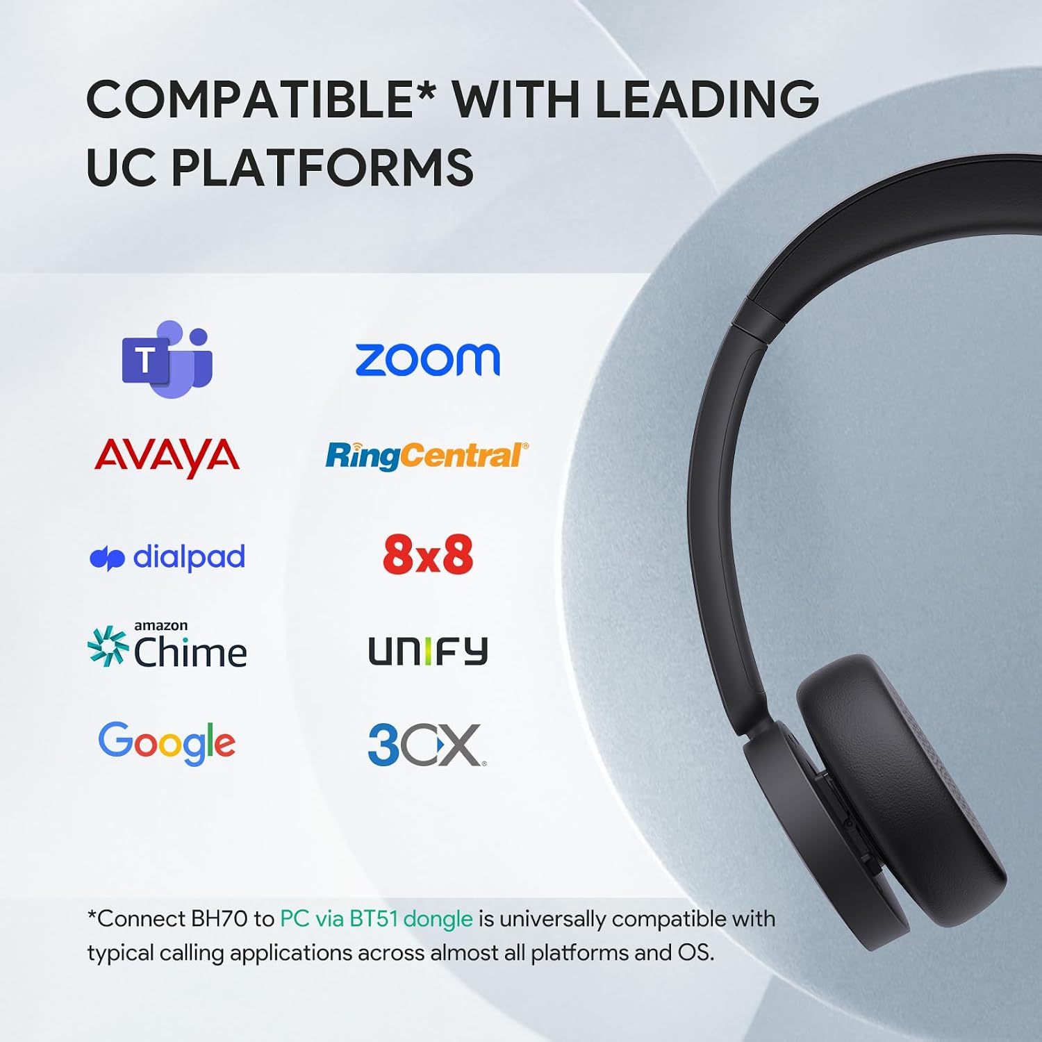 Yealink BH70 Bluetooth-Headset mit Mikrofon für Home Office, Microsoft Teams-zertifizierte Bluetooth-Kopfhörer kabellos bis zu 35 Stunden Sprechzeit, 3 AI-Mikrofon-Rauschunterdrückung, 50 m kabellose Reichweite – Bild 7