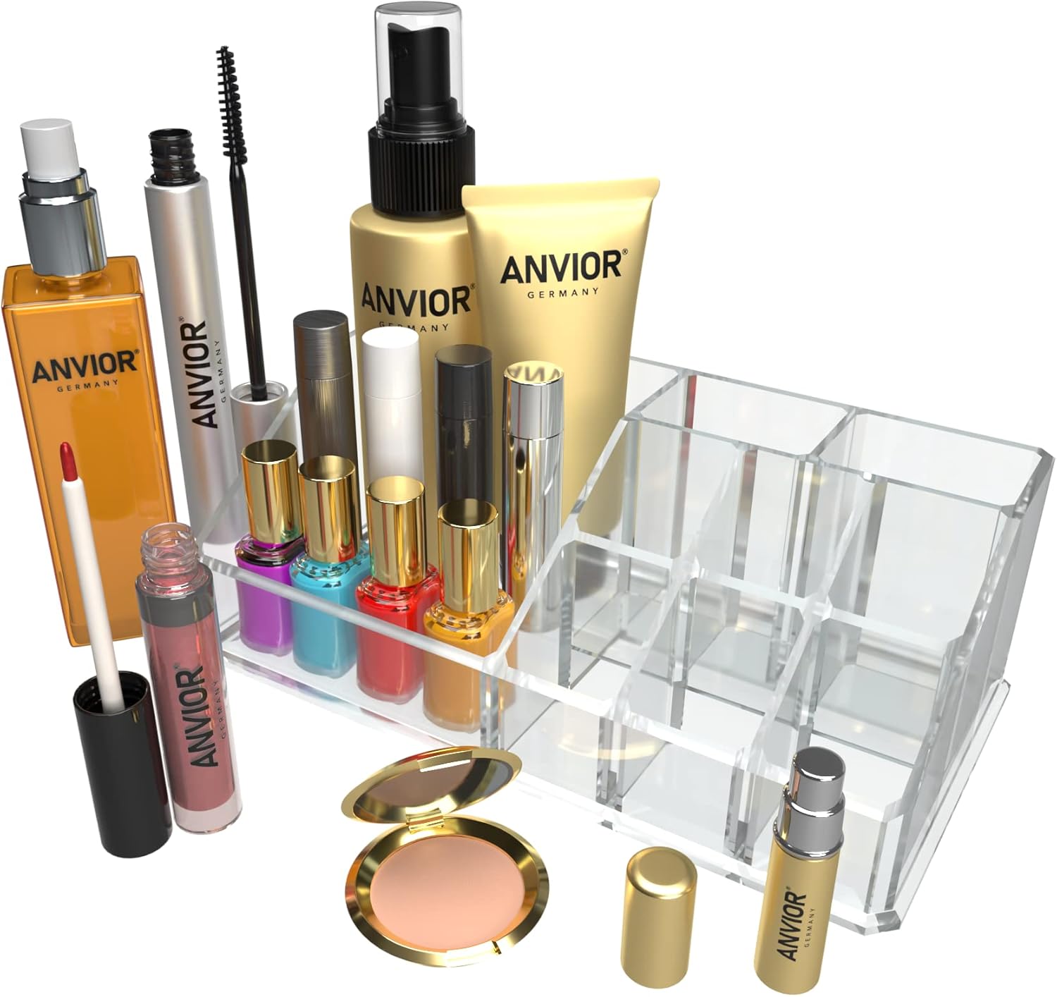 Kosmetik-Organizer / Make-Up-Organizer aus Acryl – kompakt, transparent – 17,5 x 9,5 x 6,6 cm – für Make-up & Kleinteile