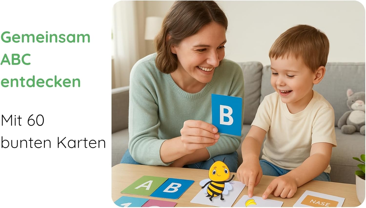 ABC & 123 Karteikarten – 60 Karten zum Buchstabenlernen, komplettes deutsches Alphabet & Zahlen 1-12 mit Bonus-Spielideen, Montessori-Lernkarten ab 3 Jahren für Vorschule & Kindergarten – Bild 2
