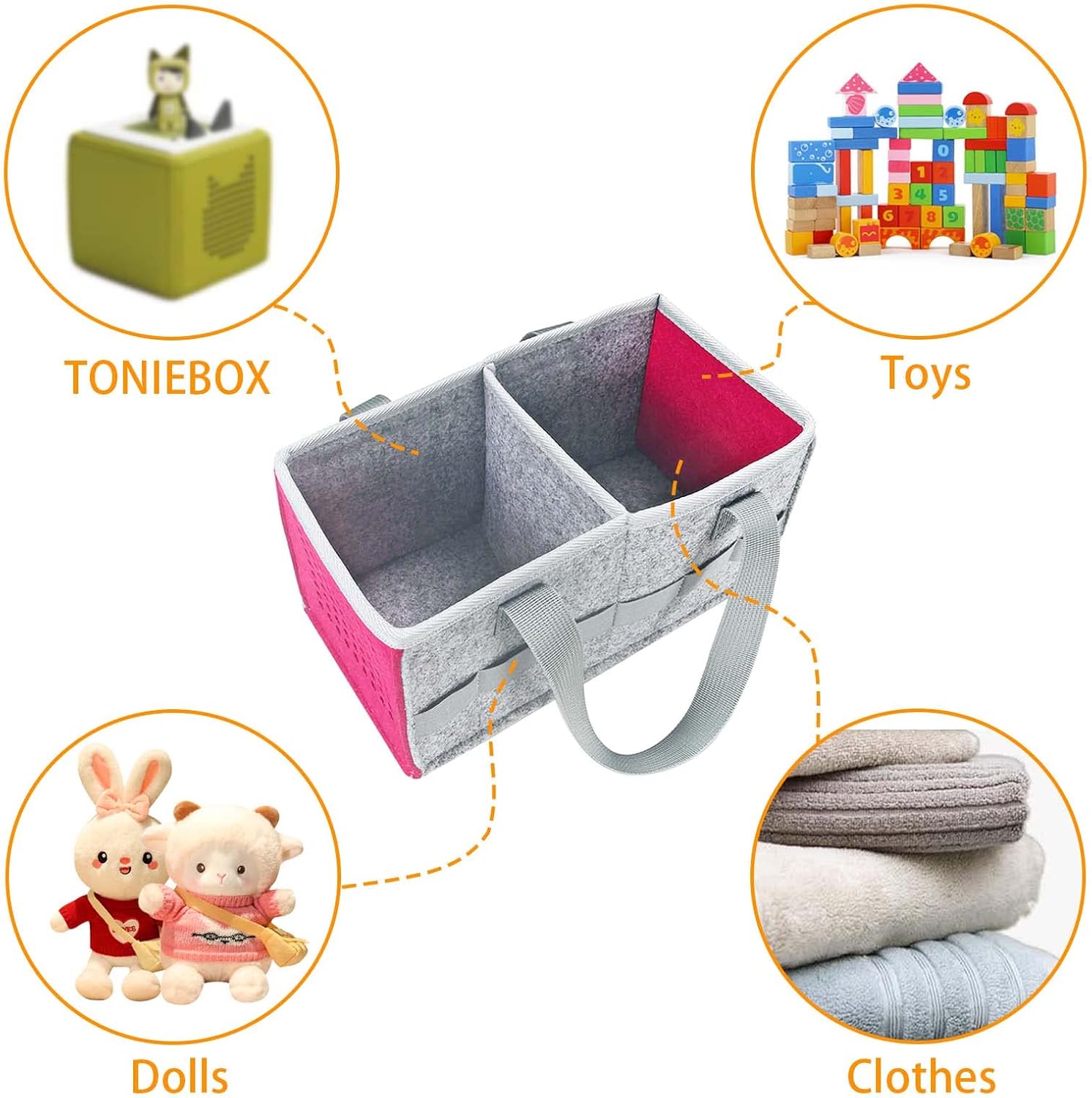 Tragetasche für Toniebox Starterset und Zubehör, Filz Organizer Tasche für Tonies Figur und Reise mit Tragegriff für Toniebox & Zubehör (Rosa) – Bild 4