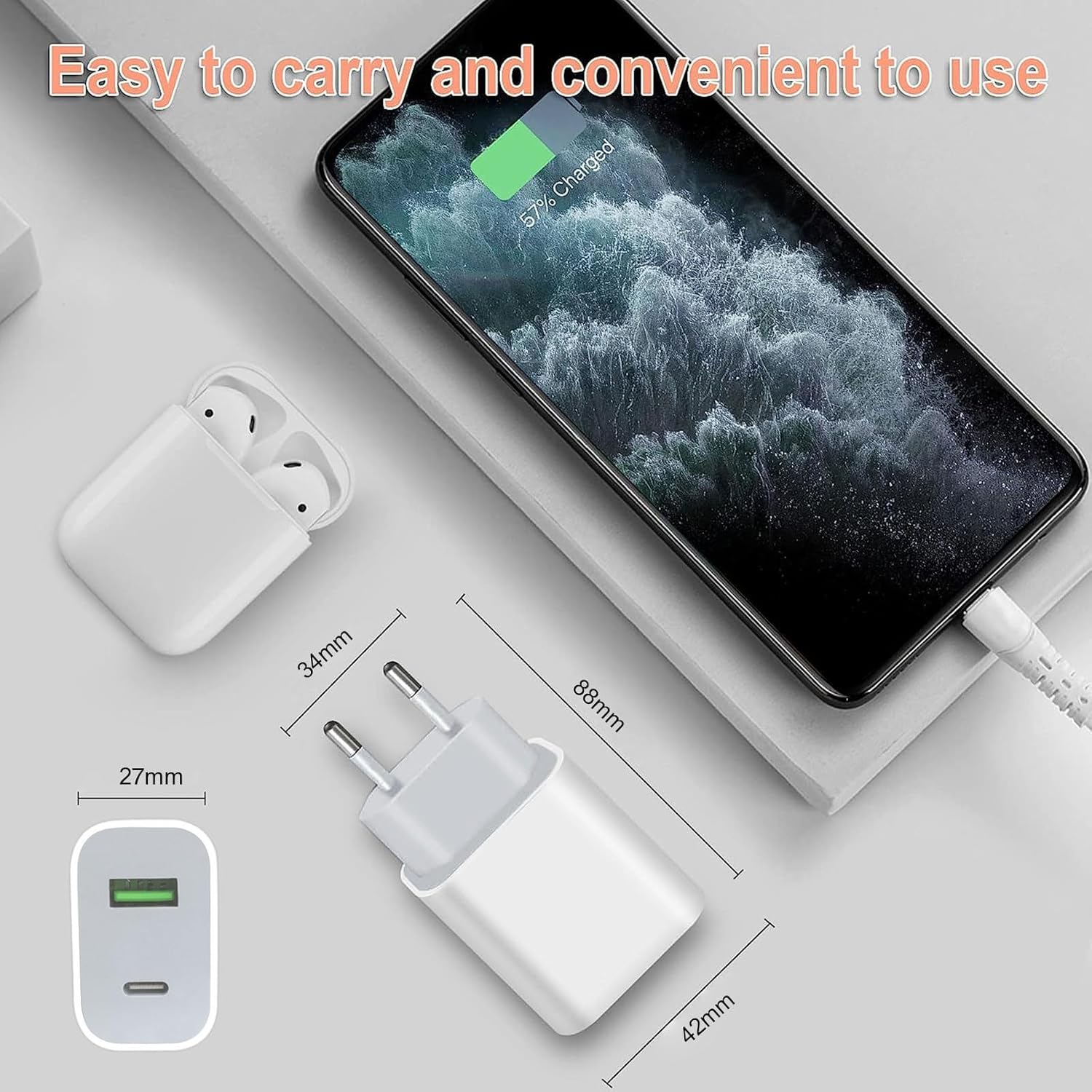 20W USB C Ladegerät mit Kabel 1,2m, Schnellladegerät Netzteil Adapterstecker, Ladestecker USB Schnellladenetzteil USB-C Ladegerät Netzstecker für iPhone 17 16 15 14 13 12 11 lPad S Samsung G Alaxy Weiß – Bild 3