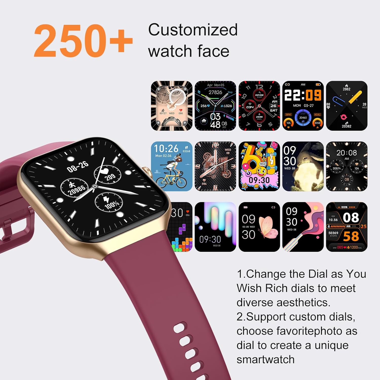 Smartwatch Damen Herren mit Telefonfunktion, 1,96 Zoll HD Fitnessuhr mit Herzfrequenz SpO2 Schlafmonitor Schrittzähleruhr IP68 Wasserdicht Smartwatch mit 113+ Sportmodi, Sportuhr für Android iOS – Bild 6