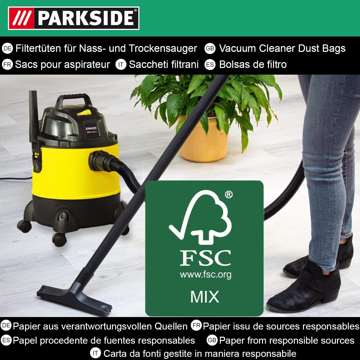 Parkside Original Staubsaugerbeutel 5er Pack für LIDL Nass-/Trockensauger PNTS 1400, 1500 A1, B1, B2, B3, C1, C3, D1, E2, C4, F2 – Bild 3