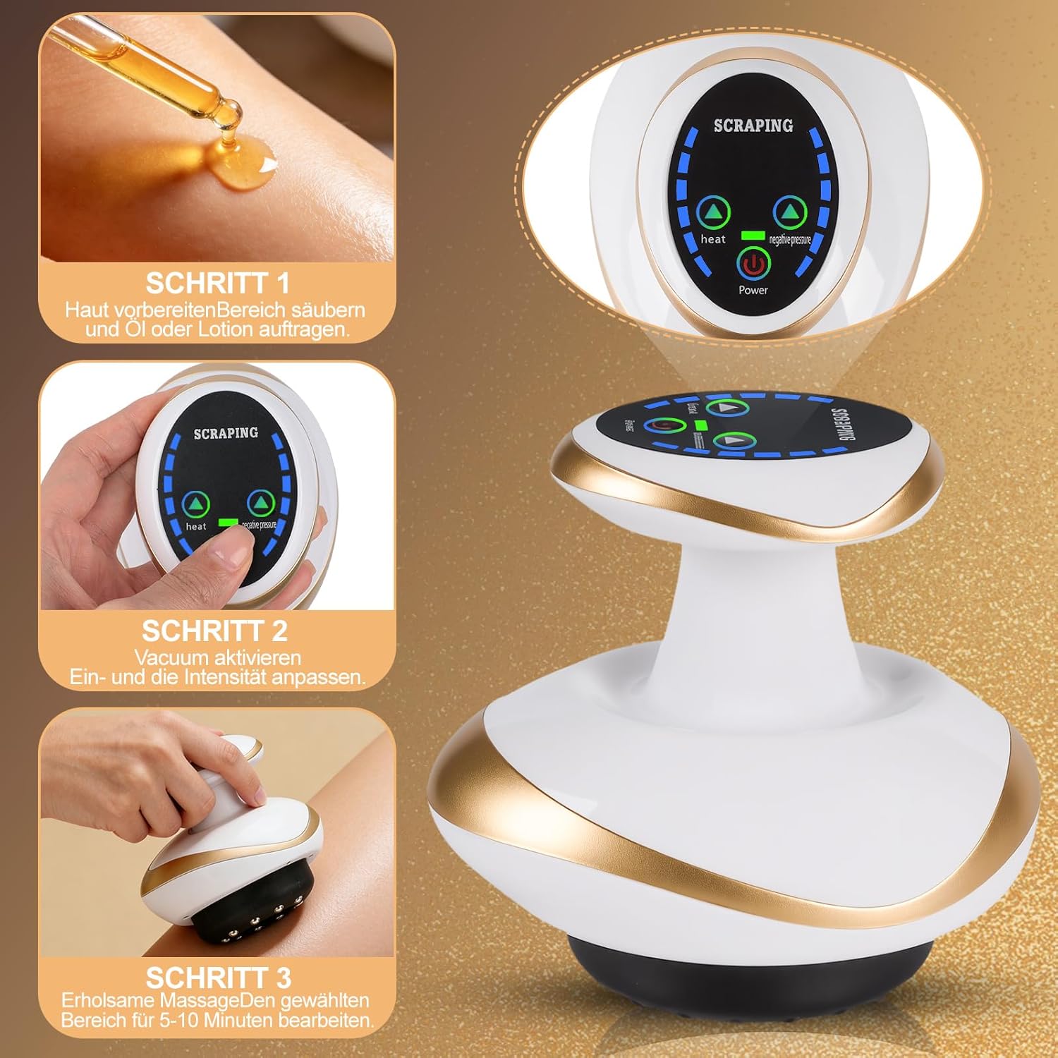 Lymphdrainagegerät, Cellulite-Massagegerät, 4-in-1-Massagegerät mit Vakuum-Schröpftherapie & Gua Sha Electric, Schröpfgerät elektrisch zur Hautstraffung und Durchblutung, Anti-Cellulite-Massage – Bild 6