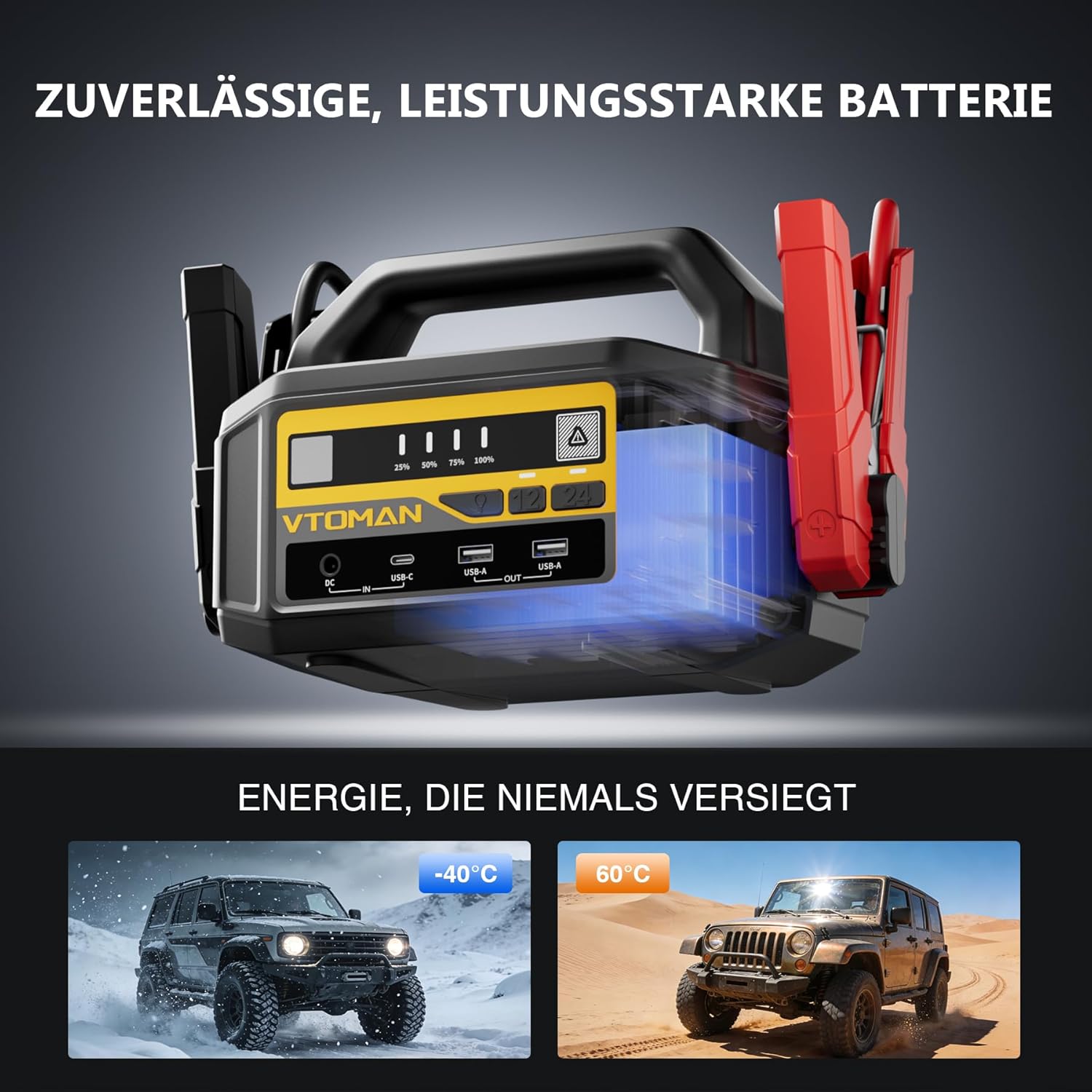 VTOMAN V-Truck Auto-Starthilfe-Powerbank, 6000 A, 12 V/24 V, tragbarer Batterie-Booster für LKWs, Lieferwagen und Traktoren (alle Benziner und Diesel), Starter-Powerbank mit LED-Taschenlampe und USB-Schnellladung – Bild 8