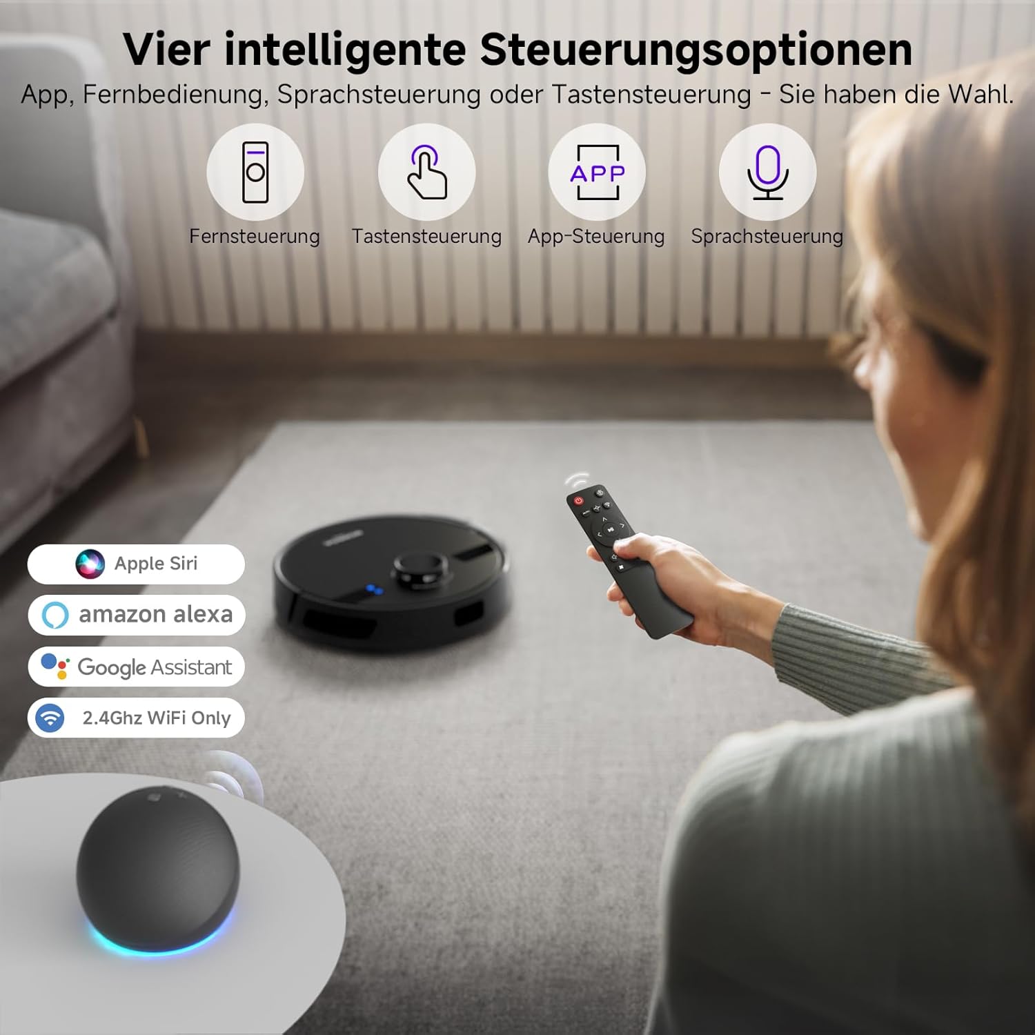 MONSGA Saugroboter mit Wischfunktion, 3,5L Staubsaugerroboter mit Saugstation, 5000Pa Saugleistung, 180min Laufzeit, LiDAR-Navigation, starke Saugleistung ideal für Teppich und Tierhaare, App-Steuerung – Bild 7
