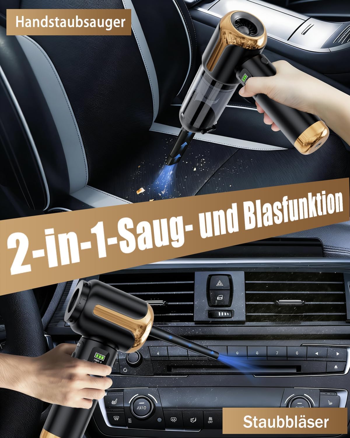 Kabelloser Mini-Handstaubsauger mit 27.000 Pa für das Auto | Auto-Staubsauger, 220.000 U/min, wiederaufladbar, tragbar, elektrischer Staubbläser für Auto, Küche, PC, Sofa, Büro – Bild 3