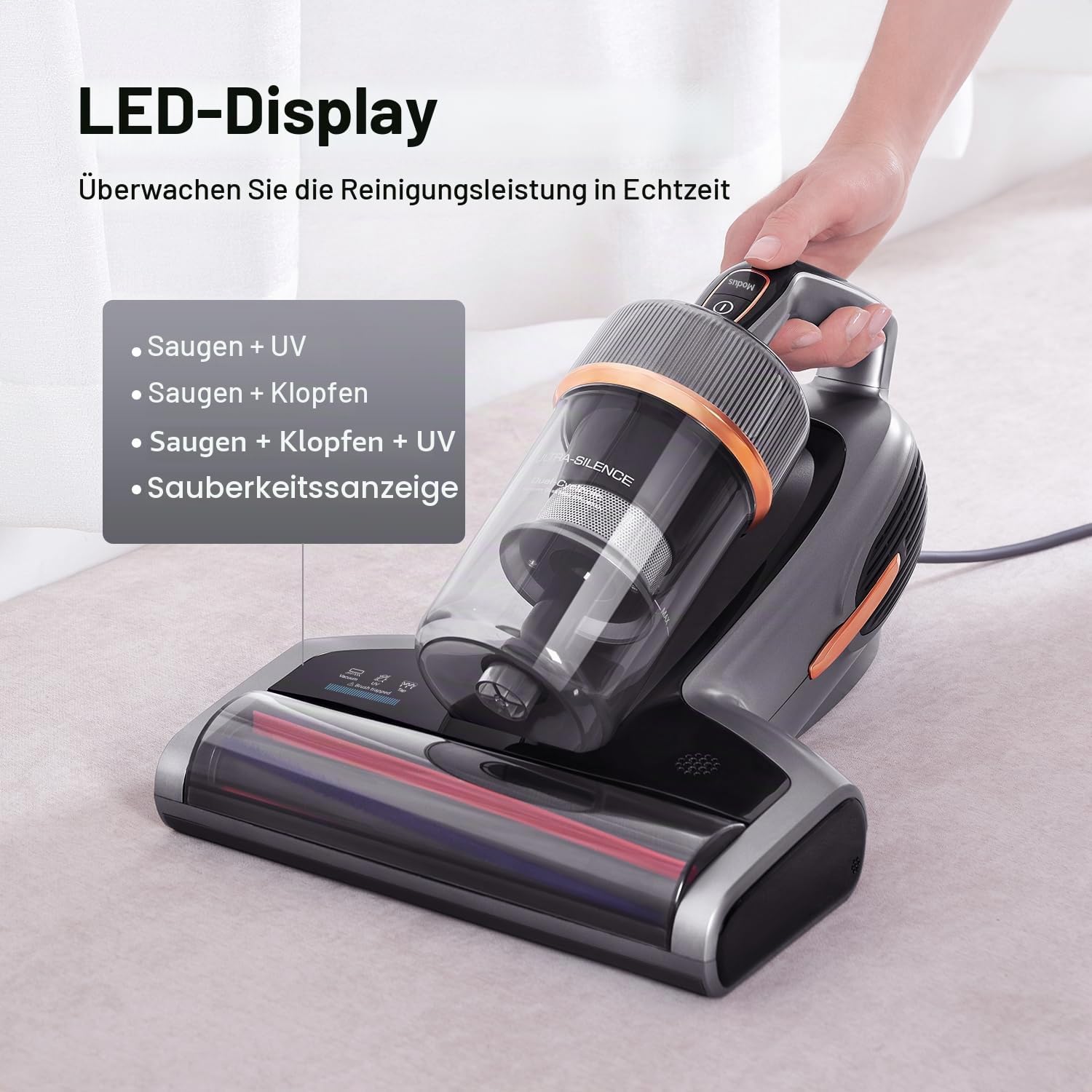 Jimmy BX7 Pro Milbenstaubsauger, 700 W, leistungsstarker Matratzenreiniger mit UV-C-Licht, Hausstaubmilbensensor, Ultraschallfunktion, 16 Kpa Saughandstaubsauger für Matratze, Sofa, Bett – Bild 6