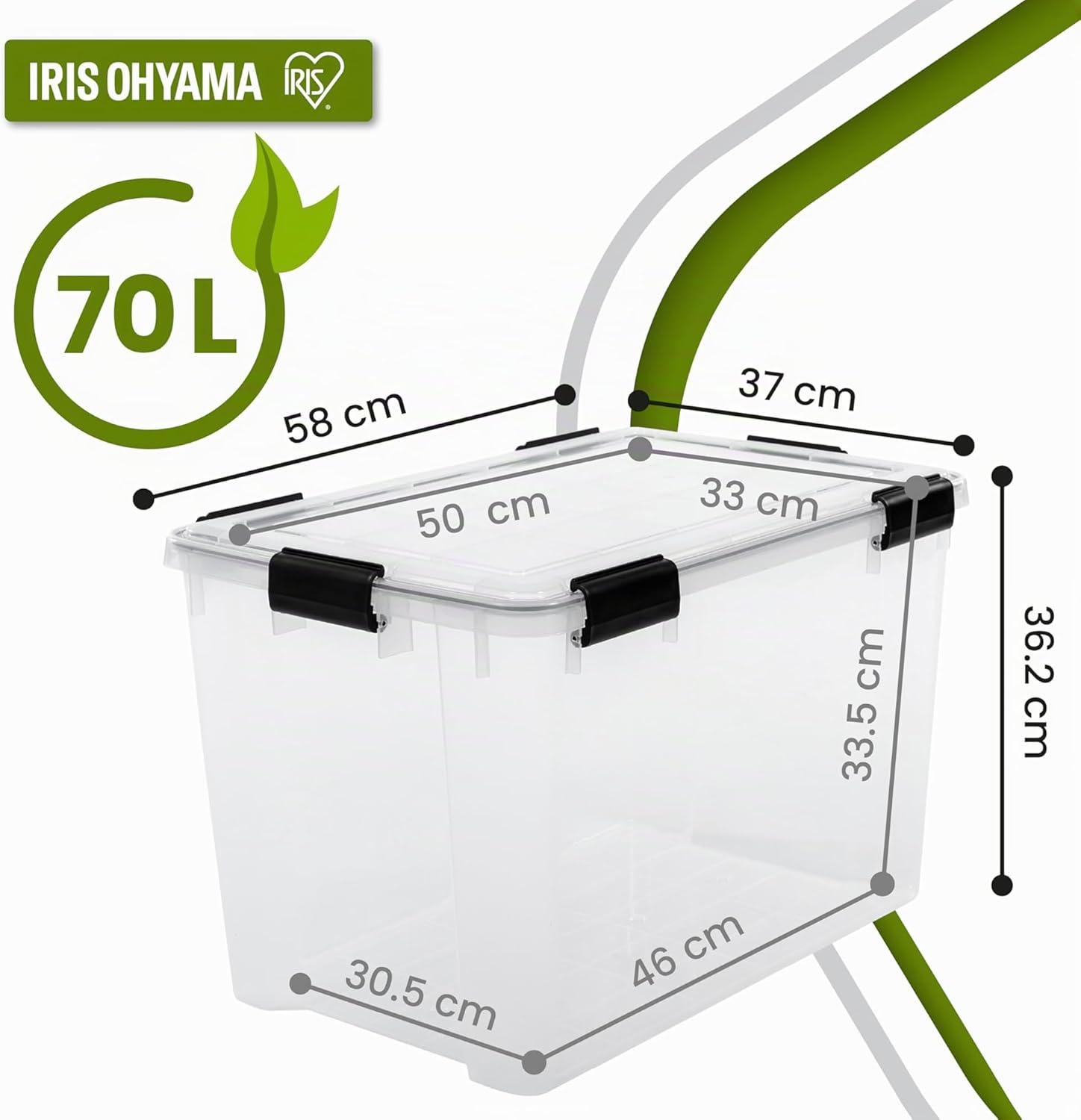 Iris Ohyama WSB-70 Luftdichte Aufbewahrungsboxen aus Kunststoff mit Deckel, 70L, transparent, hermetischer wasserdichter Verschluss, robuste Schnappverschlüsse, stapelbar, Staubschutz, BPA-frei, – Bild 2