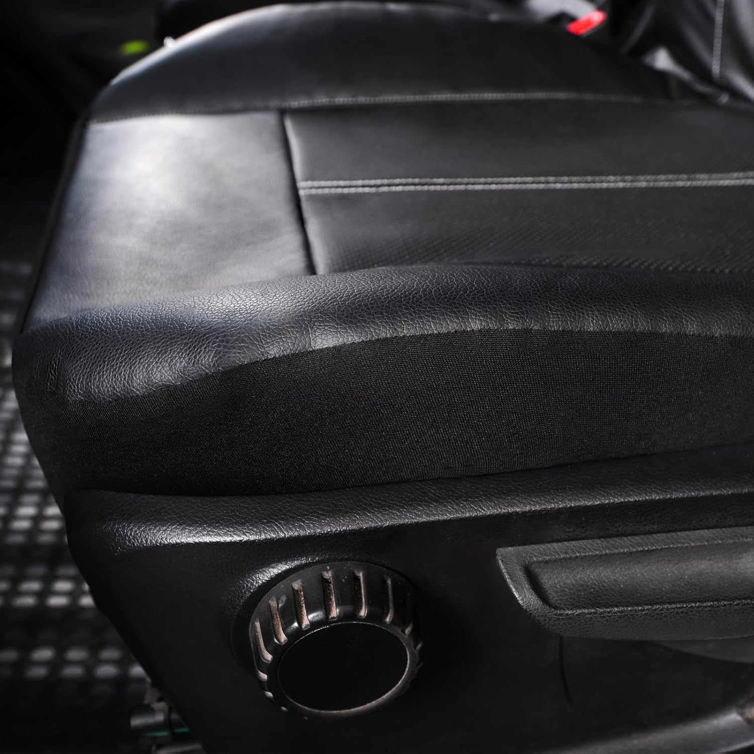 TOYOUN Universal Autositzbezüge für Transporter LKW Vordere Autositzbezüge Kunstleder Sitzbezug Fahrersitz + 2 Beifahrersitzbank Schonbezüge Schwarz – Bild 6