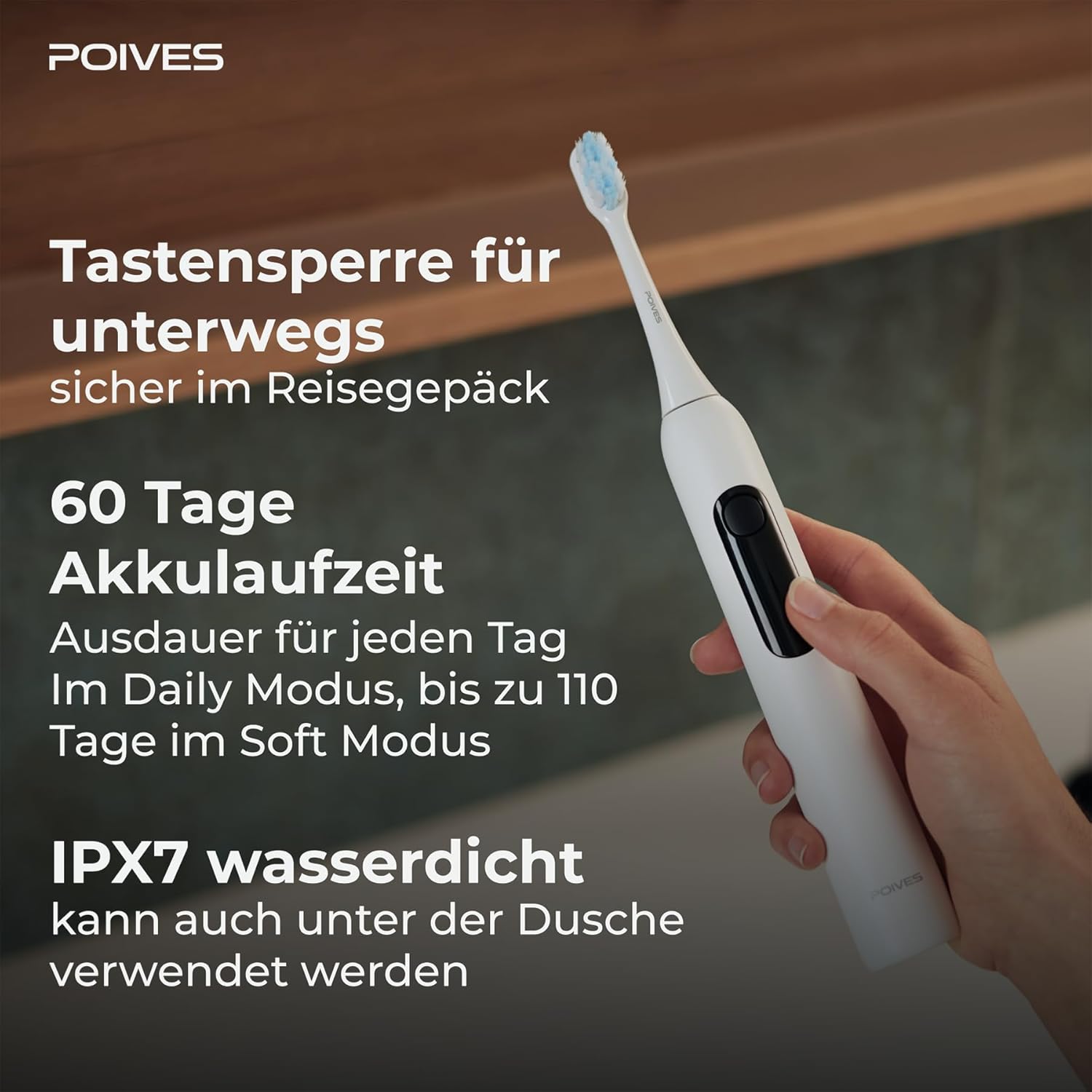 Schallzahnbürste P1 Pro Testsieger 2026 – Bestnote Sehr gut, Drucksensor schont die Zähne, Ultraschall-Elektrozahnbürste, Mitternachtsblau – Bild 7