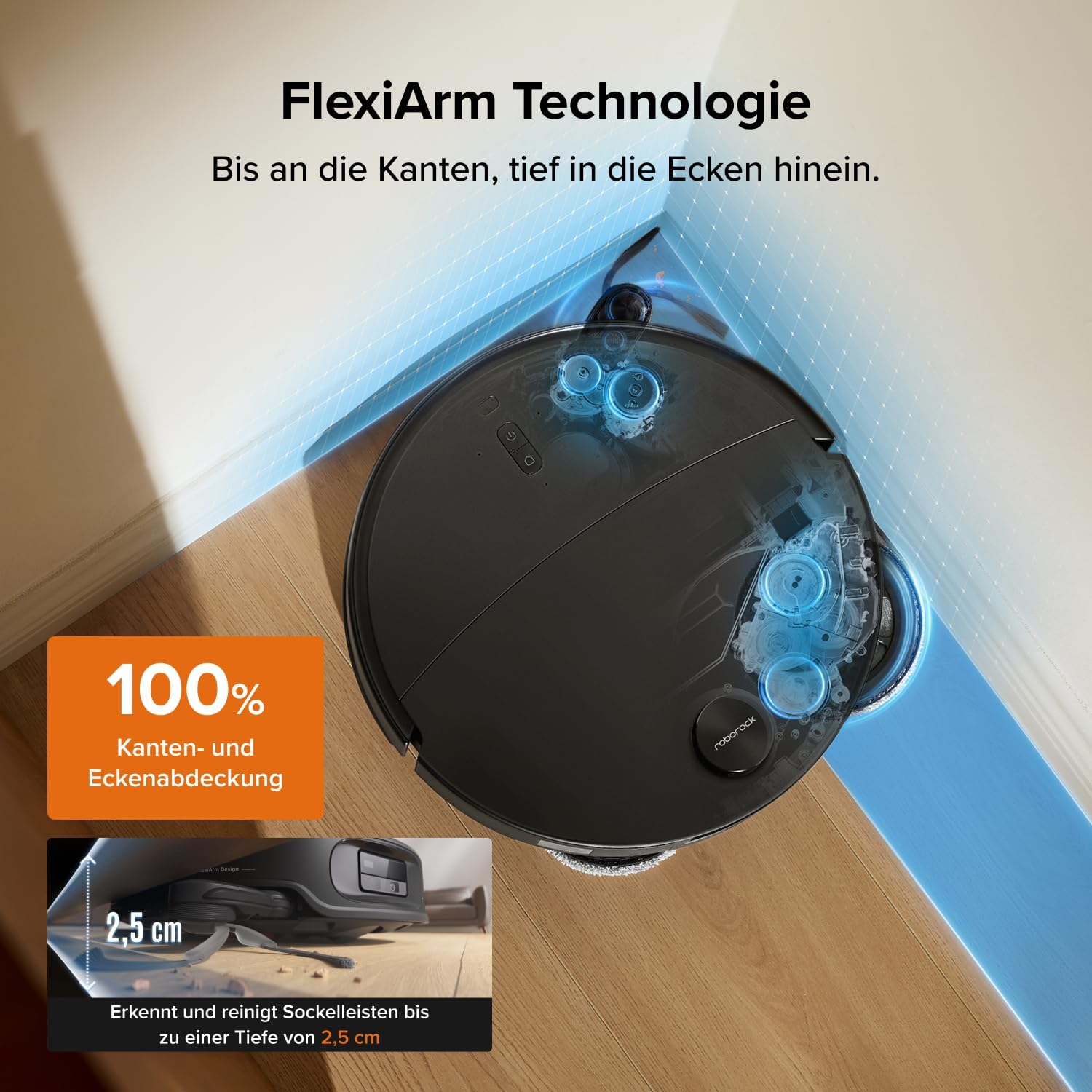 roborock Qrevo Edge 2 Set Saugroboter mit Wischfunktion&Hebarem Wischmopp, 25.000 Pa, Anti-Tangle, ultraflach 7,98 cm, 80 °C Heißwasser-Moppwäsche, FlexiArm-Technologie, AI-Hinderniserkennung(Schwarz) – Bild 6
