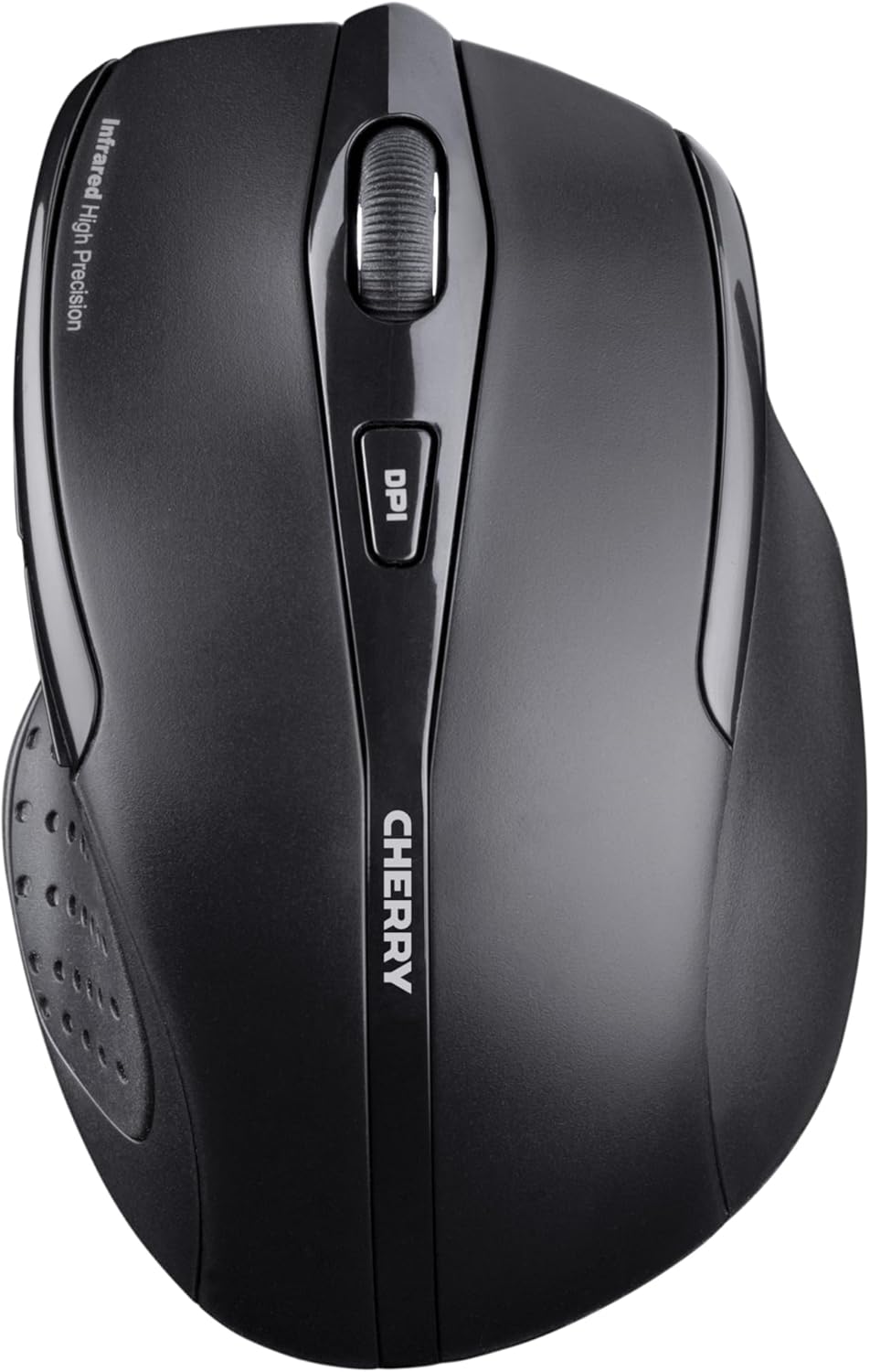 CHERRY MW 3000 kabellose ergonomische Maus für Rechtshänder, 2,4-GHz-Funk, 6 Tasten, optischer Sensor, gummierte Seiten, batteriebetrieben, schwarz