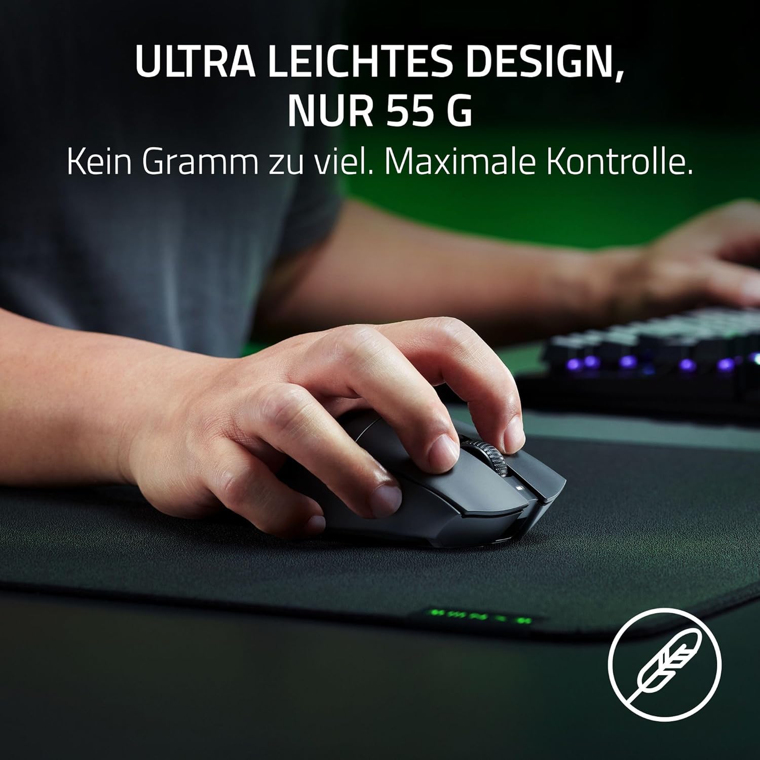 Razer DeathAdder V3 HyperSpeed – Ultraleichte, kabellose, ergonomische E-Sport-Gaming-Maus mit 26K DPI (55 g leicht, Soft-Touch-Beschichtung, 100 Stunden Laufzeit, HyperSpeed mit 8 K Hz), Schwarz – Bild 2