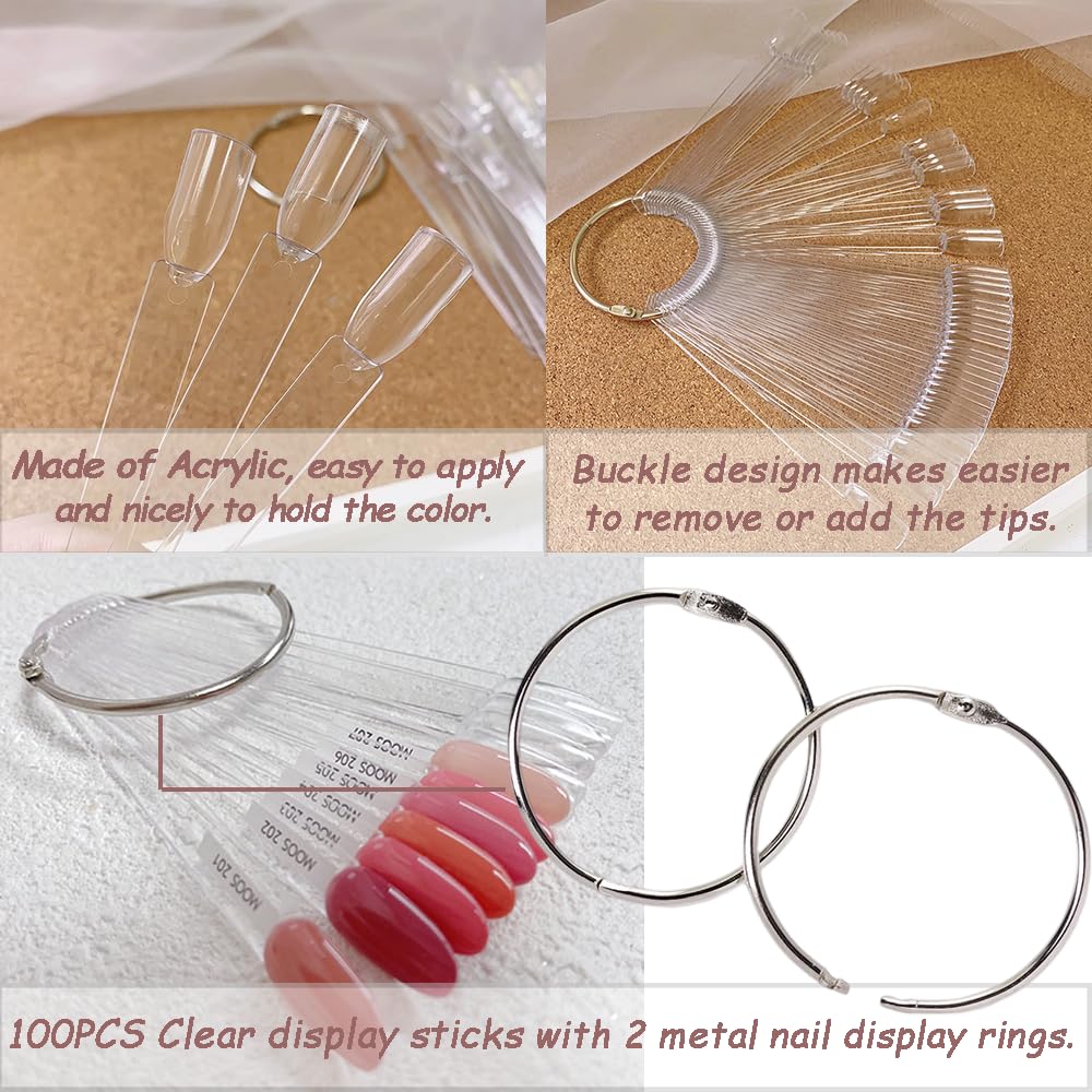 100 Stück Nagelproben, fächerförmige Nagelmuster-Sticks, Nagelfarben-Display-Tipps, transparente Kunst-Tipps, Farbstifte mit Metallring für Nagelstudio und Anfänger – Bild 4