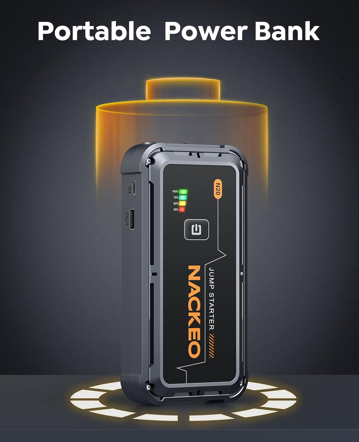 7000 A Starthilfe-Powerbank für Autos, 12 V Batterie-Booster (bis zu allen Benzinmotoren und 10 l Diesel), Starter-Powerbank mit Starthilfekabel & LED-Taschenlampe, Auto-Starthilfe für SUV, LKW, Motorrad – Bild 3