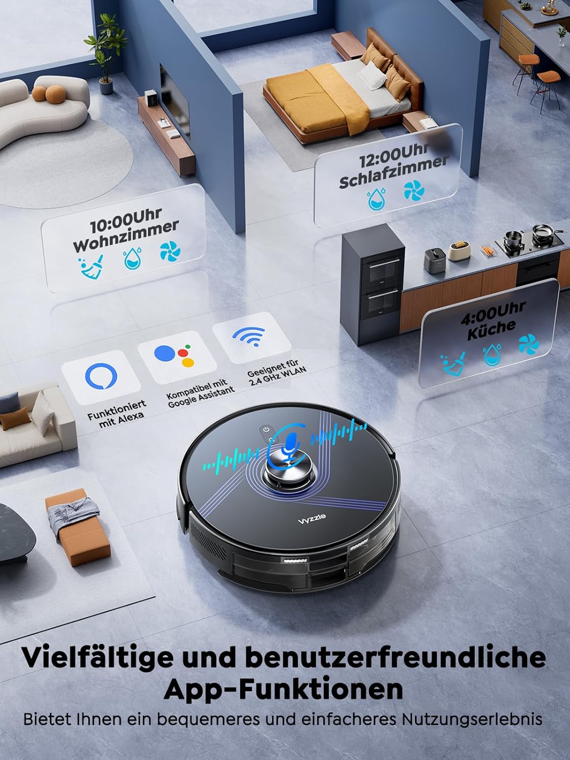 Vyzzle Saugroboter mit Wischfunktion, 10000Pa Saugroboter mit Saugstation 3,5 L, Wisch- und Saugroboter mit LiDAR-Navigation, 180 Minuten Laufzeit, App-Steuerung, Haustier – Bild 7