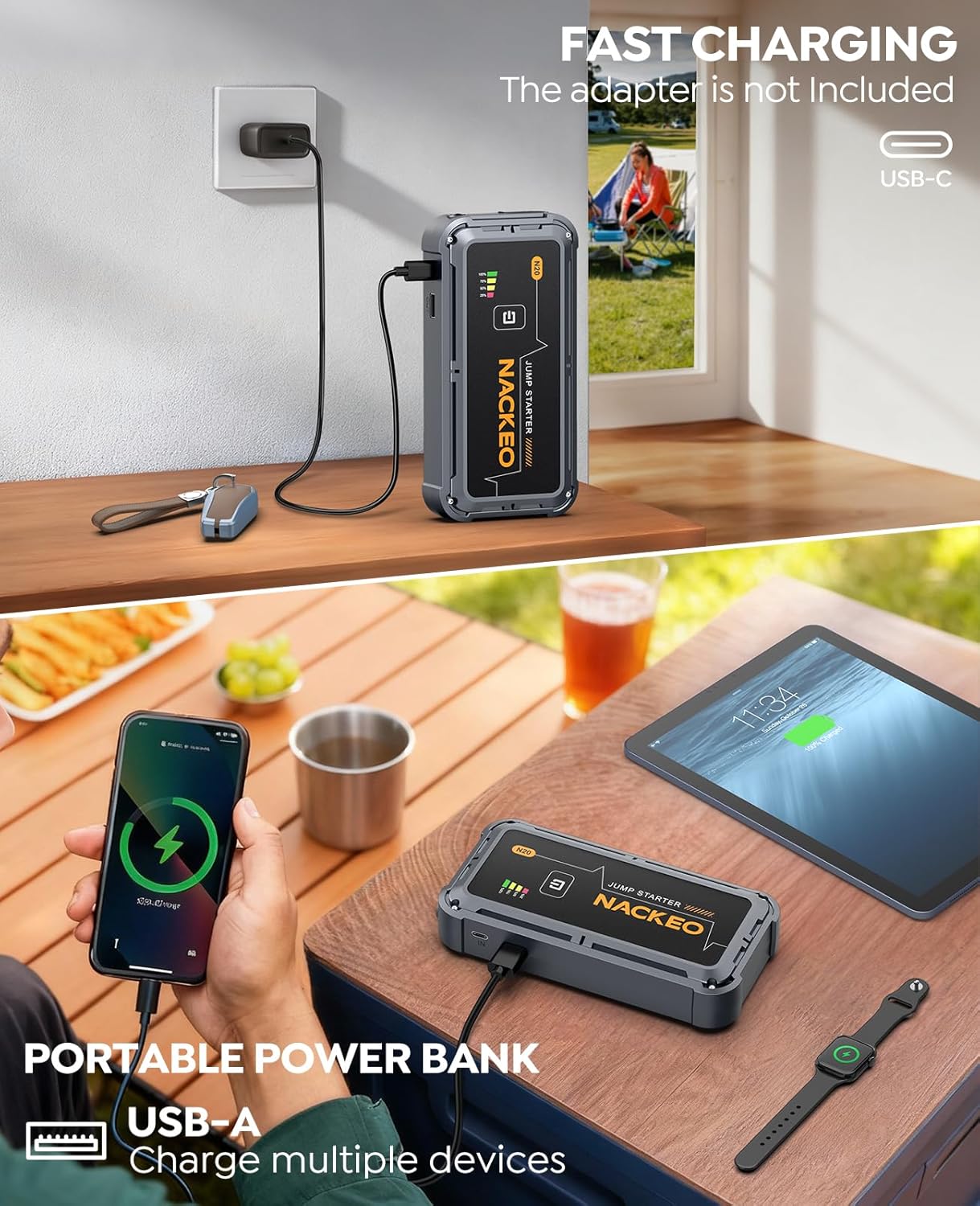7000 A Starthilfe-Powerbank für Autos, 12 V Batterie-Booster (bis zu allen Benzinmotoren und 10 l Diesel), Starter-Powerbank mit Starthilfekabel & LED-Taschenlampe, Auto-Starthilfe für SUV, LKW, Motorrad – Bild 4