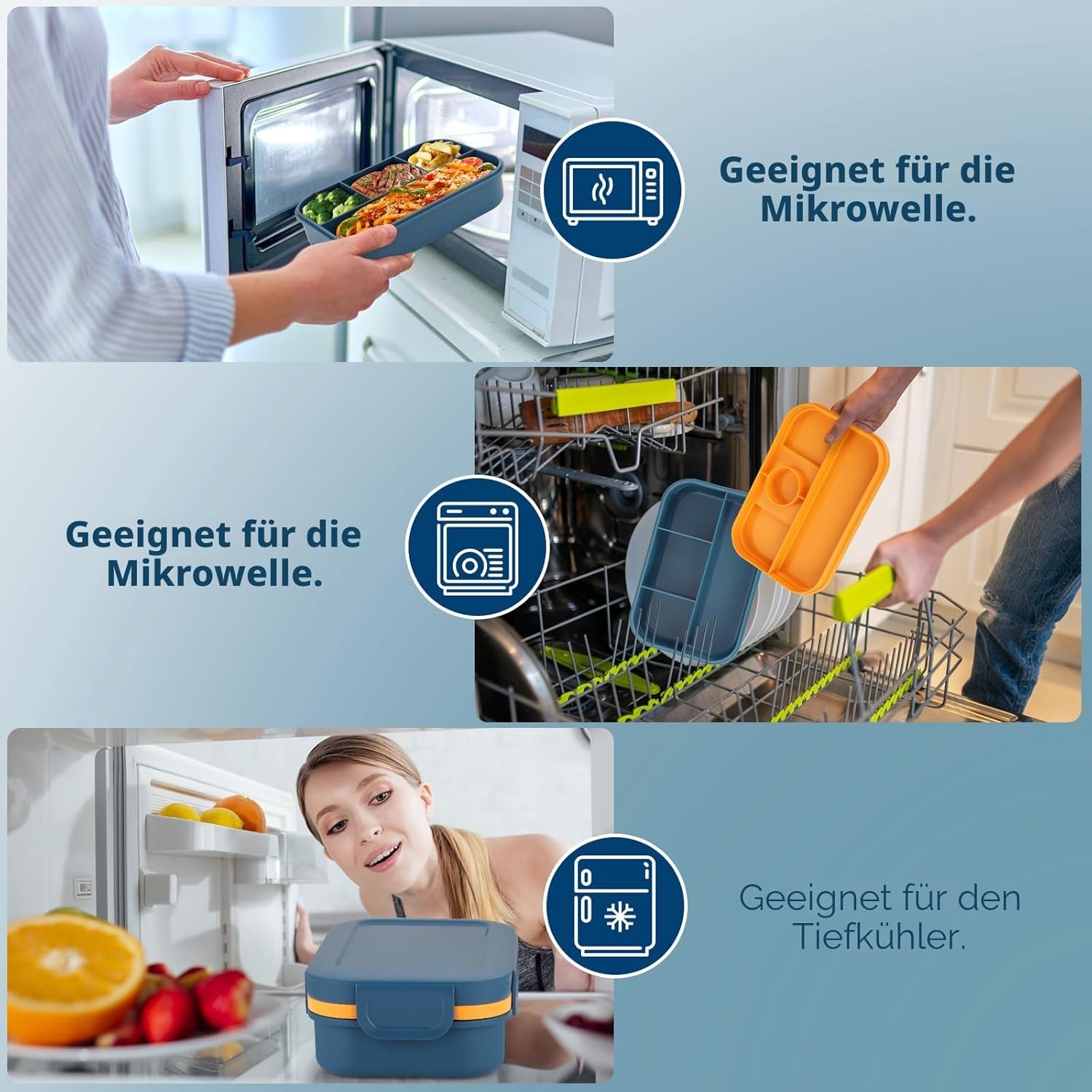 Sinnsally Lunchbox für Erwachsene, 2000 ml Lunchbox mit Fächern, Bento-Lunchbox mit Besteck, Snackbox, auslaufsichere Lebensmittelbox, Lunchbox mit Trennwänden, Frühstücksbox – Bild 7