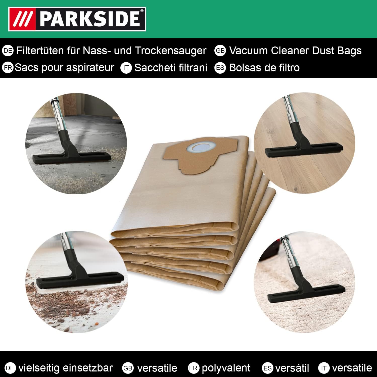 Parkside Original Staubsaugerbeutel 5er Pack für LIDL Nass-/Trockensauger PNTS 1400, 1500 A1, B1, B2, B3, C1, C3, D1, E2, C4, F2 – Bild 2