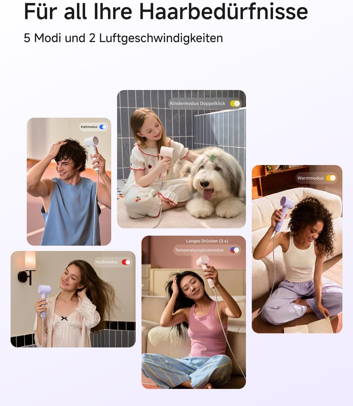 Laifen Luft-Haartrockner, ultraleichter Haartrockner 280 g mit 200 Millionen negativen Ionen, schnelles Trocknen in 3 Minuten, 60 dB flüsterleise mit Kindermodus & Glättungsdüse, ideal für Reisen (Milchtee). – Bild 9