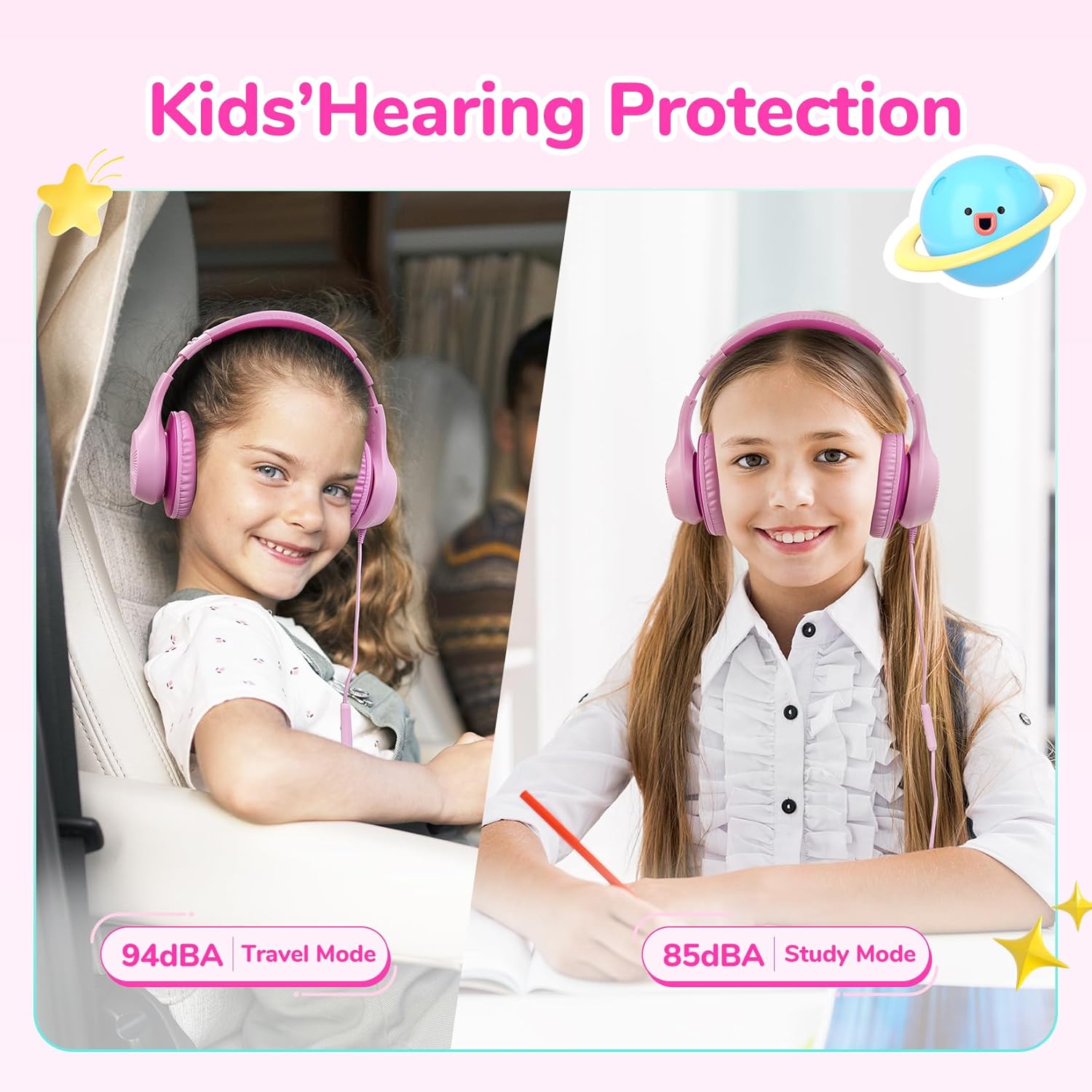 EarFun Kinderkopfhörer, Over-Ear-Kopfhörer für Kinder mit Kabel, 85/94 dB Lautstärkebegrenzer, faltbar, verstellbar, Hi-Fi-Sound, HD-Mikrofon, angenehm zu tragen, Kinderkopfhörer für Schule/Tablet – Bild 2