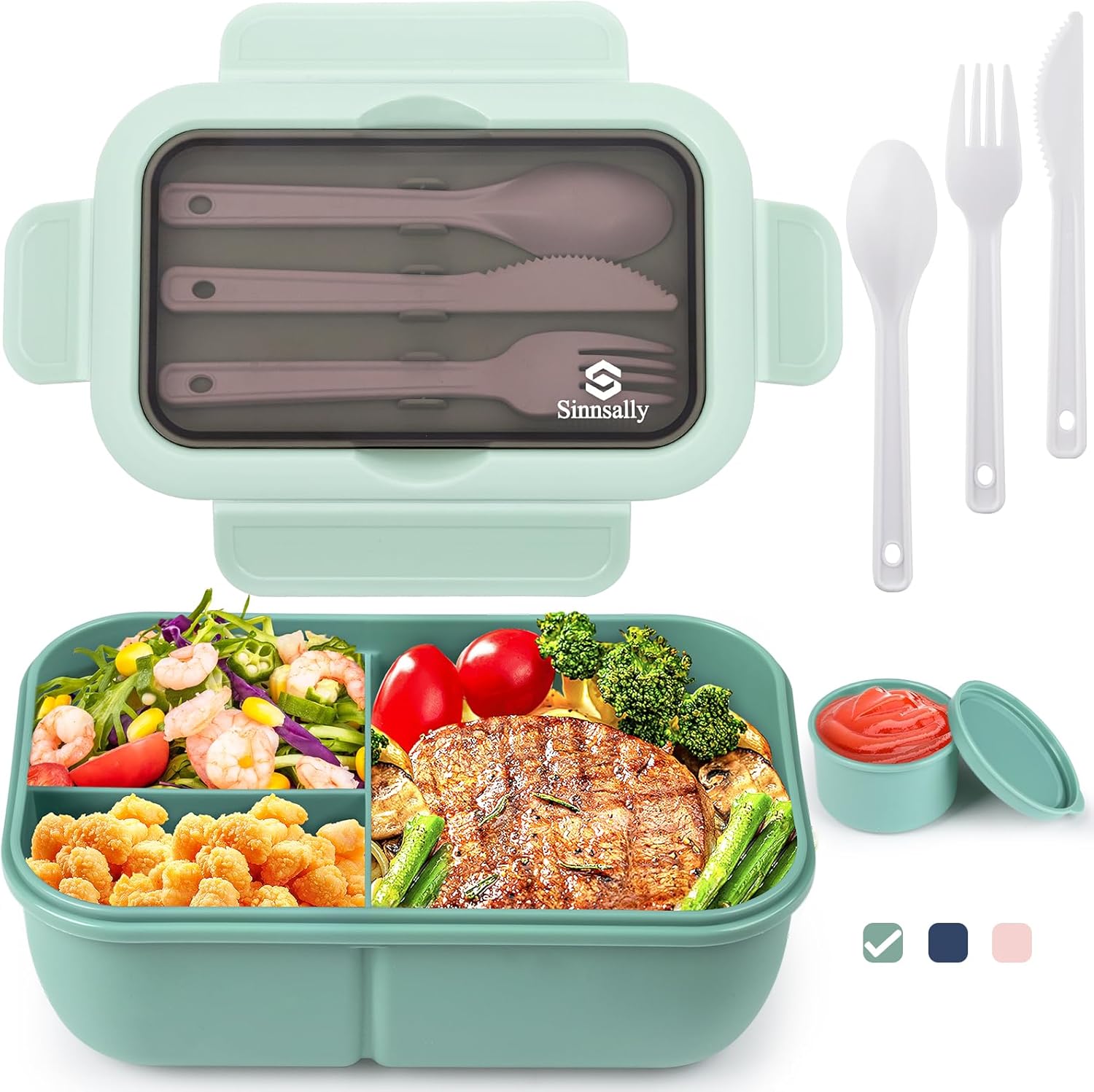 Sinnsally Lunchbox mit Trennwänden Set, 1250 ml Lunchbox mit Fächern Erwachsene, Lunchbox, Frühstücksbox, Lunchbox mit Besteck, Lunchbox, Lunchbox, Lunchbox, Lunchbox
