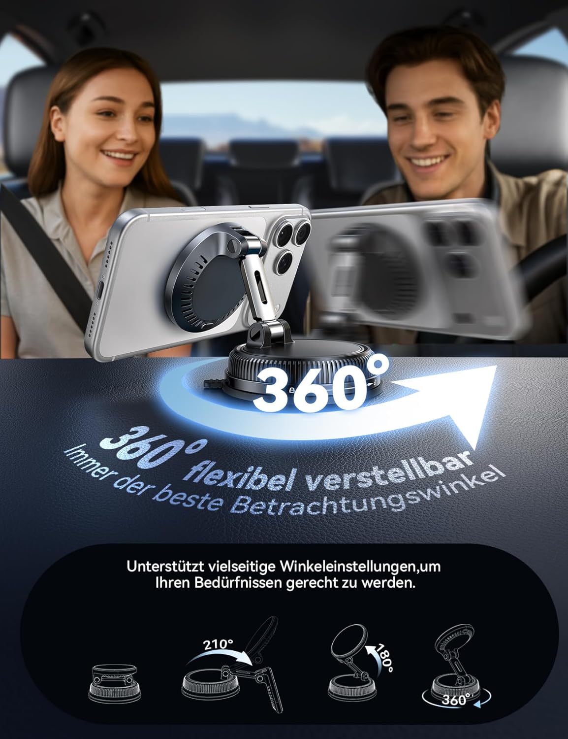 JOYROOM Magsafe Autohalterung mit Ladefunktion 15W, Vakuum & stärkste Gel-Handyhalterung Auto mit Ladefunktion, 360° drehbares & faltbares Ladegerät magnetische Handyhalterung für Auto iPhone 17-12 – Bild 5
