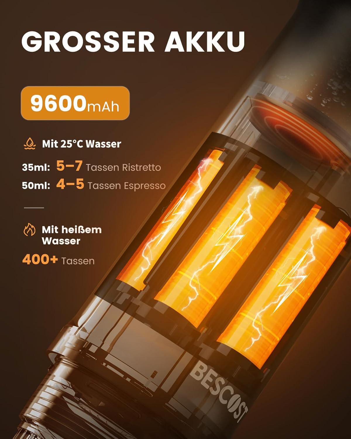 Tragbare Espressomaschine mit Akku 20 Bar, Camping-Kaffeemaschine für Reisen, USB-C, 2-in-1 Reisekaffeemaschine für NS-Kapseln & Kaffeepulver, Auto, Wohnmobil, Wandern, Reisen – Bild 3