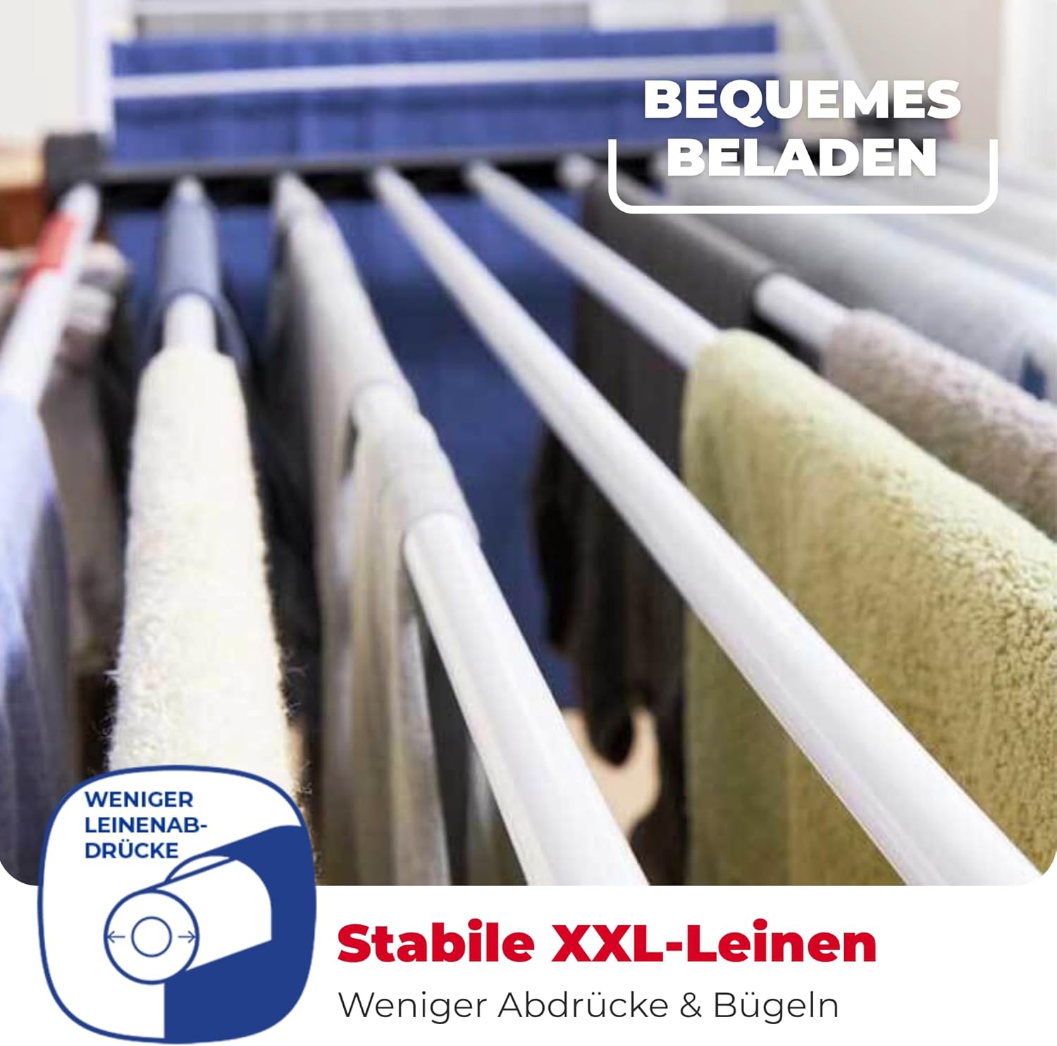 Vileda Infinity Flex Plus Wäscheständer, ausziehbarer & stabiler Flügeltrockner mit 30 m XXL-Leinen, für den Innen- und Außenbereich, platzsparend & faltbar, 2 m Länge, hohe Flügel, Komfortpaket – Bild 5