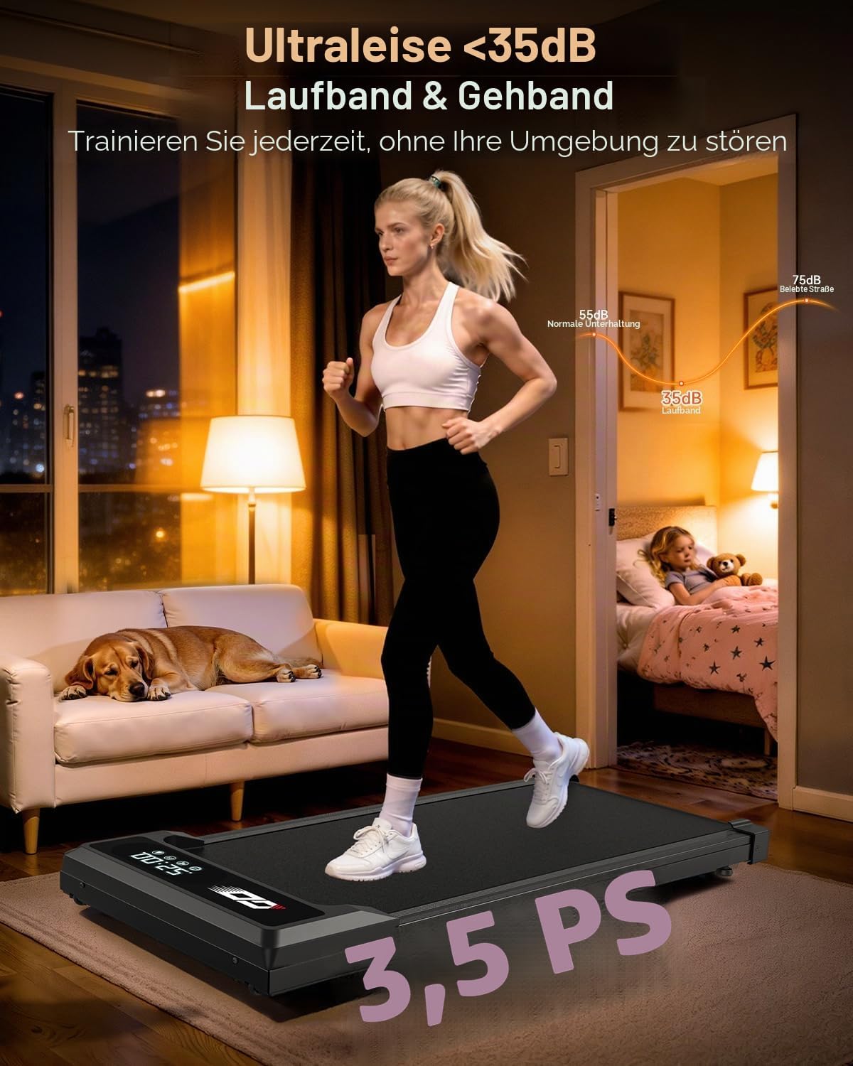 Zusammenklappbares elektrisches Laufband mit 9 % Steigung, Gehpad leise 1–10 km/h für Zuhause und Büro, bürstenloser 3,0-PS-Motor, LED-Anzeige, Stoßdämpfung, bis zu 140 kg – Bild 6