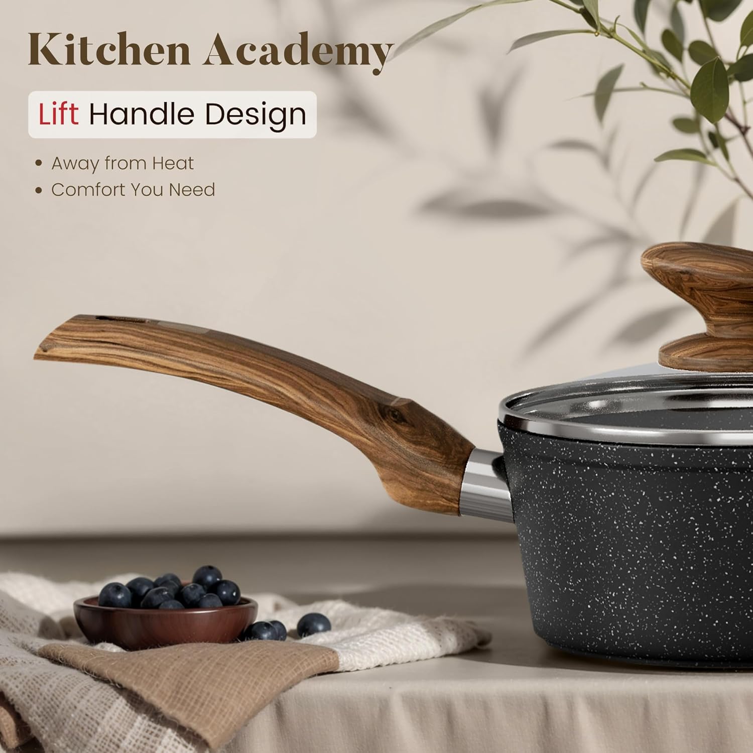 Kitchen Academy Induktionstöpfe-Set – 12-teiliges Kochtopf-Set aus schwarzem Granit, antihaftbeschichtetes Topf-Set und Pfannen-Set, PFOA- und PFOS-frei – Bild 5