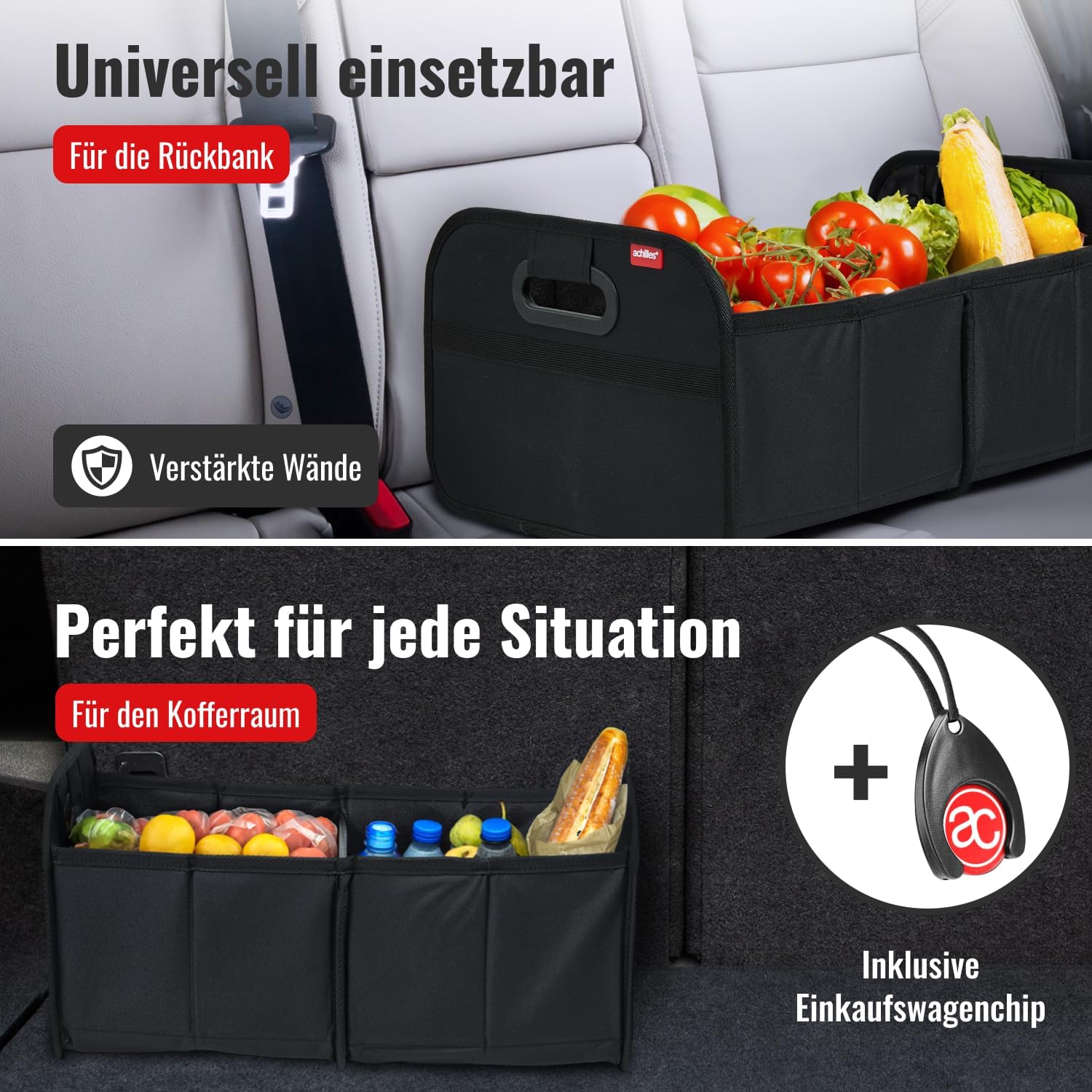 achilles Kofferraum-Organizer – faltbare Kofferraumtasche und viel Stauraum – geräumige und pflegeleichte Faltbox – Innenraum-Organizer für Autozubehör – stabile Basis und Tragegriff – Bild 2