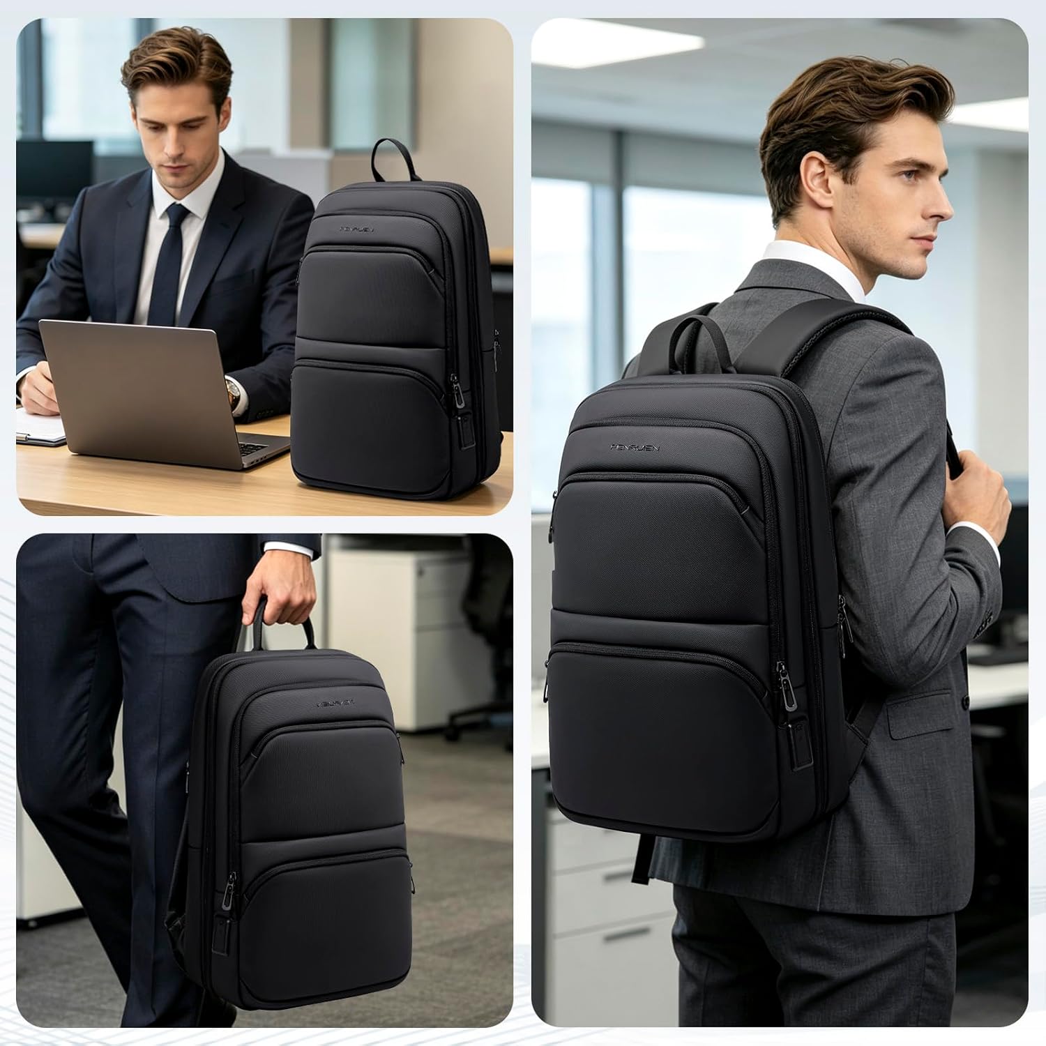 FENRUIEN Business-Laptop-Rucksack, leicht, 15,6 Zoll, schlanker Laptop-Rucksack, Schwarz, Business – Bild 8