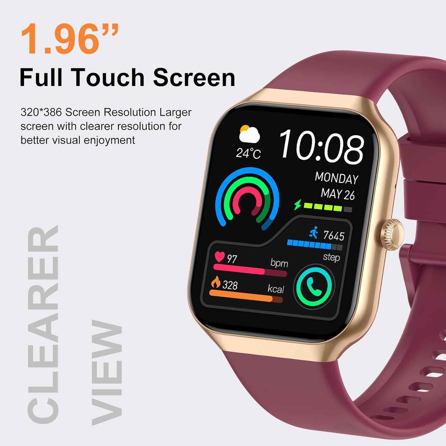 Smartwatch Damen Herren mit Telefonfunktion, 1,96 Zoll HD Fitnessuhr mit Herzfrequenz SpO2 Schlafmonitor Schrittzähleruhr IP68 Wasserdicht Smartwatch mit 113+ Sportmodi, Sportuhr für Android iOS – Bild 2