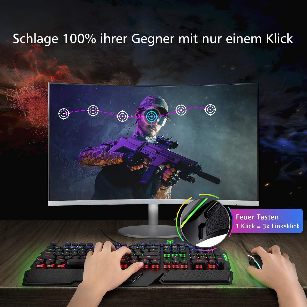 RGB-Gaming-Maus, Gamer-Maus mit 8 programmierbaren Tasten, 7200 DPI/RGB-Beleuchtung/einstellbare Spielprofile, USB-Kabel mit ergonomischem Design für MMO-, MOBA- oder FPS-Spiele für PC/Mac – Bild 7