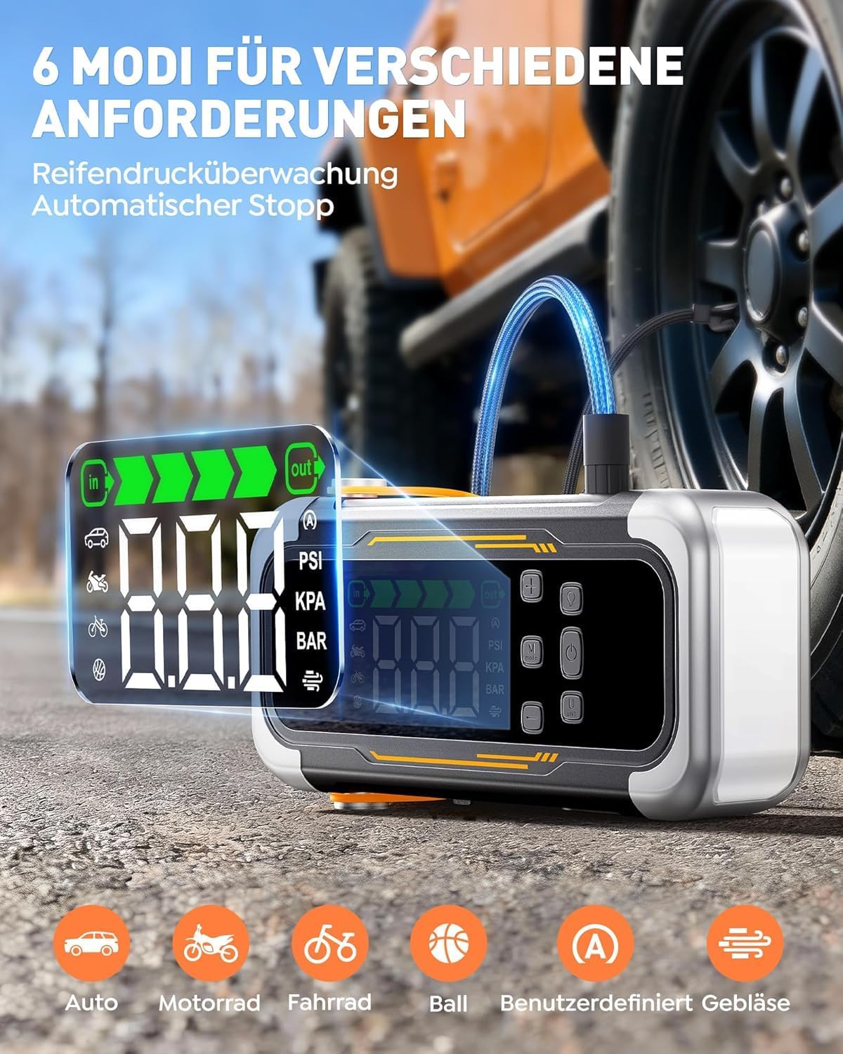 UTRAI 6000 A Starthilfe-Powerbank für Autos (alle Benziner und bis zu 10 l Diesel), tragbare Auto-Starthilfe mit Kompressor, PD 30 W Ausgang, Gebläsefunktion, Starthilfe-Auto für Auto, SUV, Motorrad – Bild 4