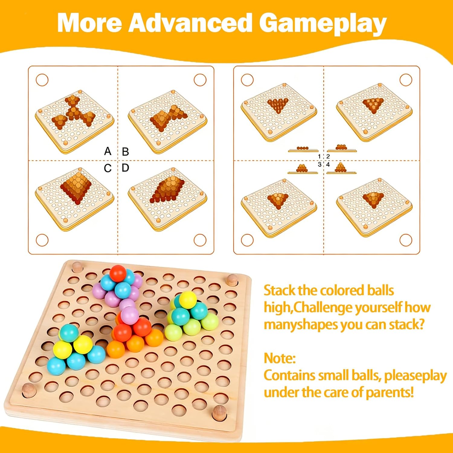 Holz-Montessori-Spielzeug, Clip-Perlen-Puzzle-Brettspiele, Regenbogen-Perlenspiel, Mathe-Lernspielzeug, Holz-Pädagogisches Steckspiel, Kinder-Vorschulfarben, Sortierer, Stapelspielzeug für 3 4 5 6 Jahre – Bild 2