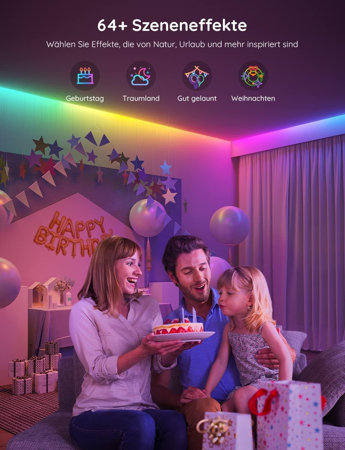 Govee LED-Streifen 20 m, RGBIC-LED-Streifen mit Segmentsteuerung, Musiksynchronisation, 64 Szenenmodi, steuerbar per App-Steuerung, Farbwechsel, geeignet für Zuhause, Schlafzimmer, 2 Rollen mit 10 m Streifen – Bild 4