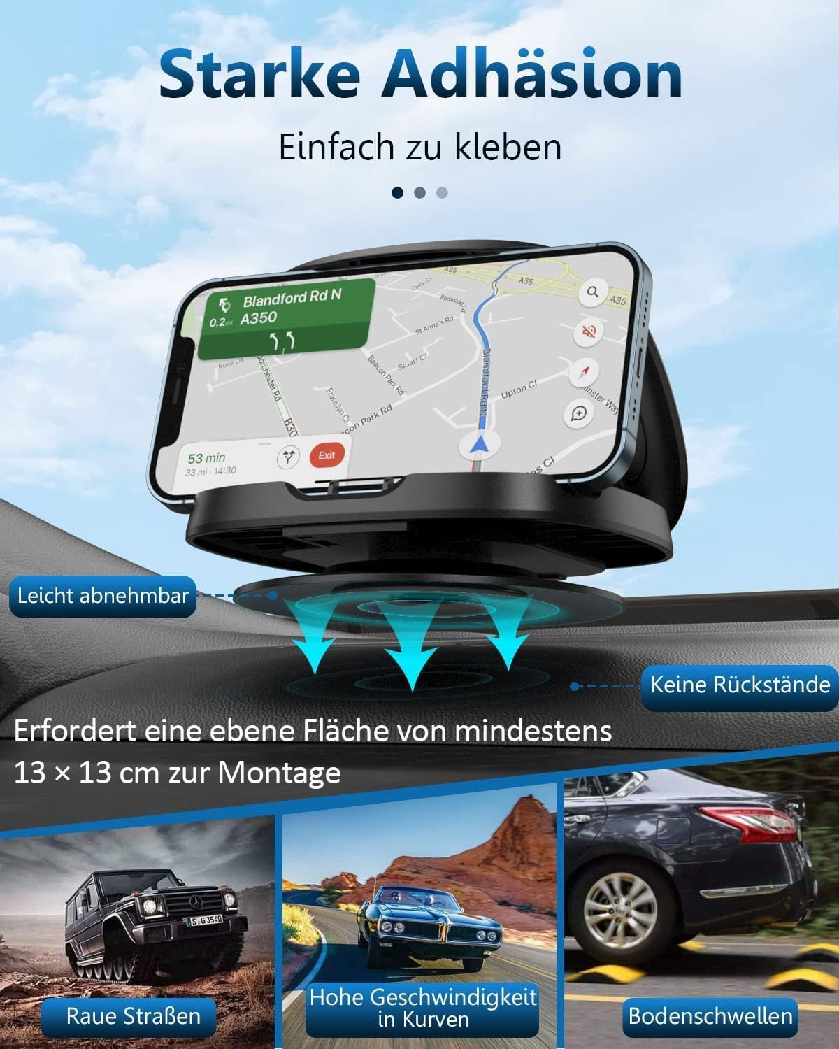 Handyhalterung Auto, 360° drehbare Handyhalterung Auto, Armaturenbrett Auto Handyhalterung mit Klebebasis, Auto Handyhalterung für iPhone 17/16/15/14/13/Pro Max/XS/XR, Samsung Galaxy Smartphones – Bild 3