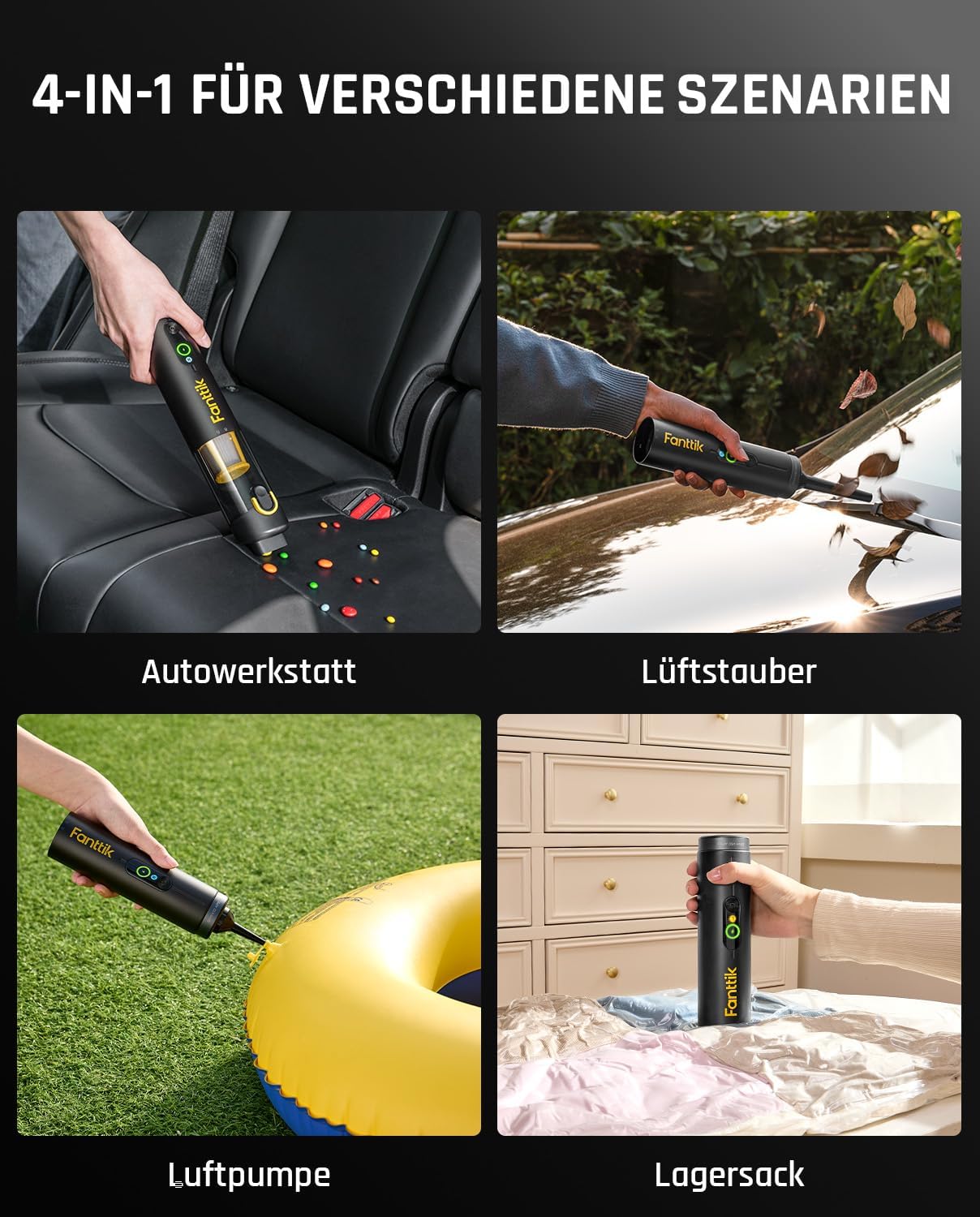 Fanttik Slim V10 APEX kabelloser 4-in-1-Auto- und tragbarer Mini-Handstaubsauger, 19 kPa Saugleistung, intelligentes Digitaldisplay, 2 Saugmodi für kleine Reinigungsarbeiten, Auto, Bürotisch, Tastaturen (schwarz) – Bild 2