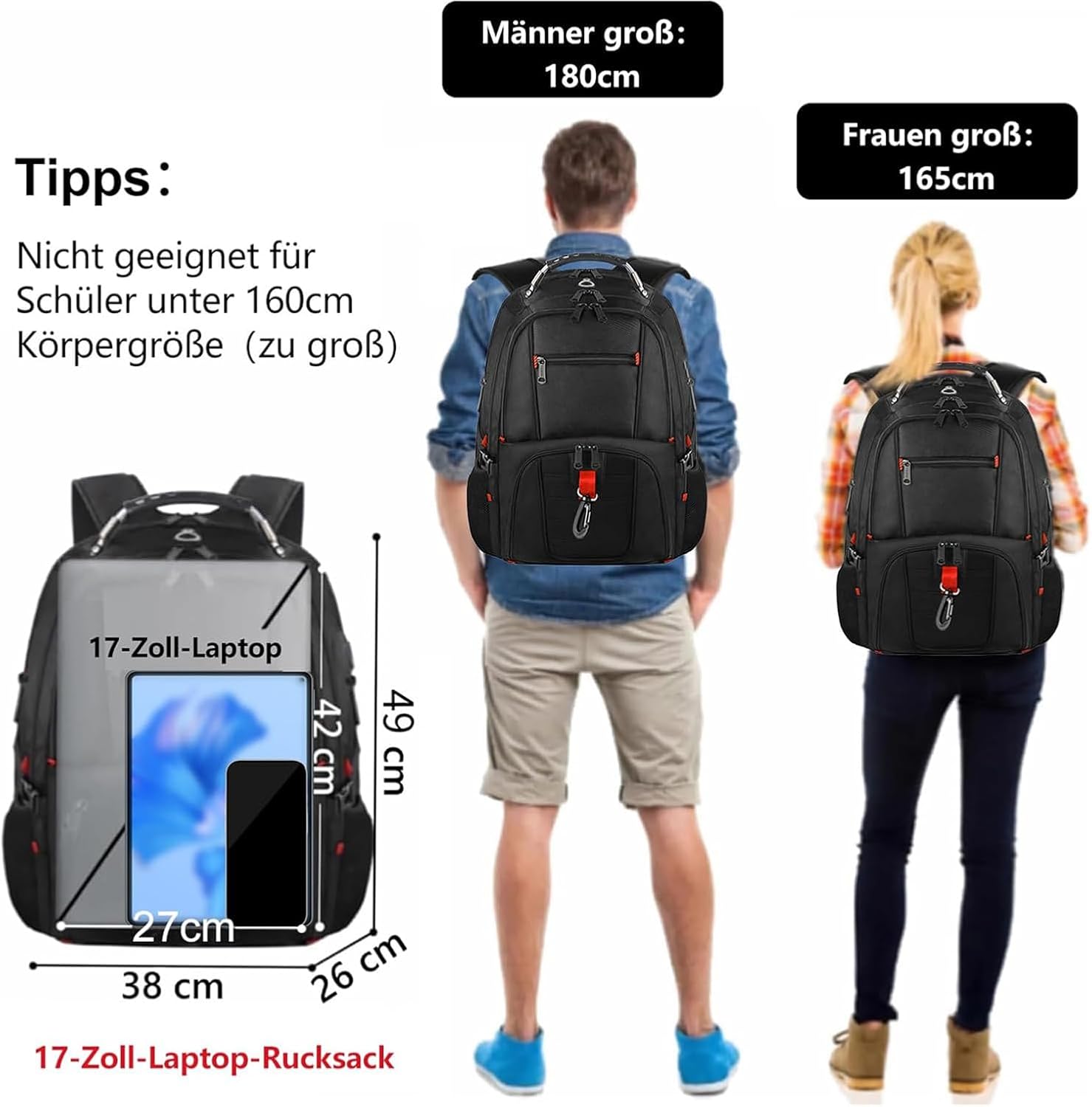 Laptop-Rucksack, Herren-Rucksack, Schulrucksack für Männer, Jungen, Teenager – Bild 5