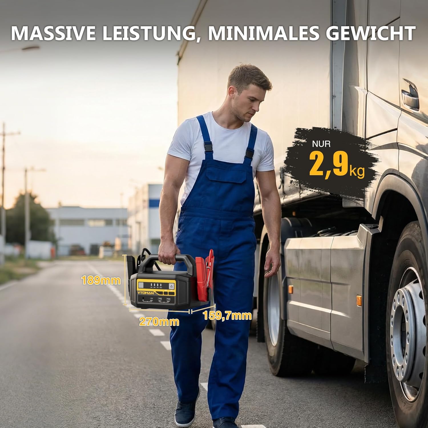 VTOMAN V-Truck Auto-Starthilfe-Powerbank, 6000 A, 12 V/24 V, tragbarer Batterie-Booster für LKWs, Lieferwagen und Traktoren (alle Benziner und Diesel), Starter-Powerbank mit LED-Taschenlampe und USB-Schnellladung – Bild 6