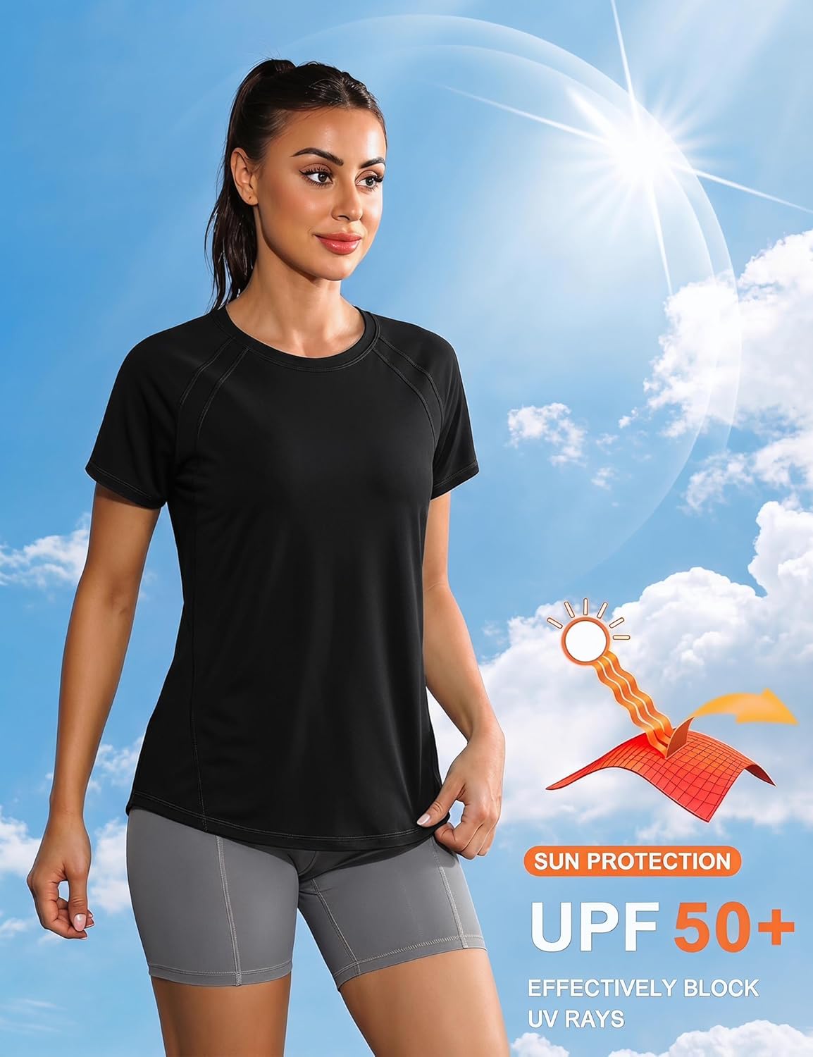Gyabnw UV-Schutz Funktionsshirt Sportshirt Damen Atmungsaktiv Laufshirt Kurzarm Fitness Sport Top Wandern Yoga – Bild 4
