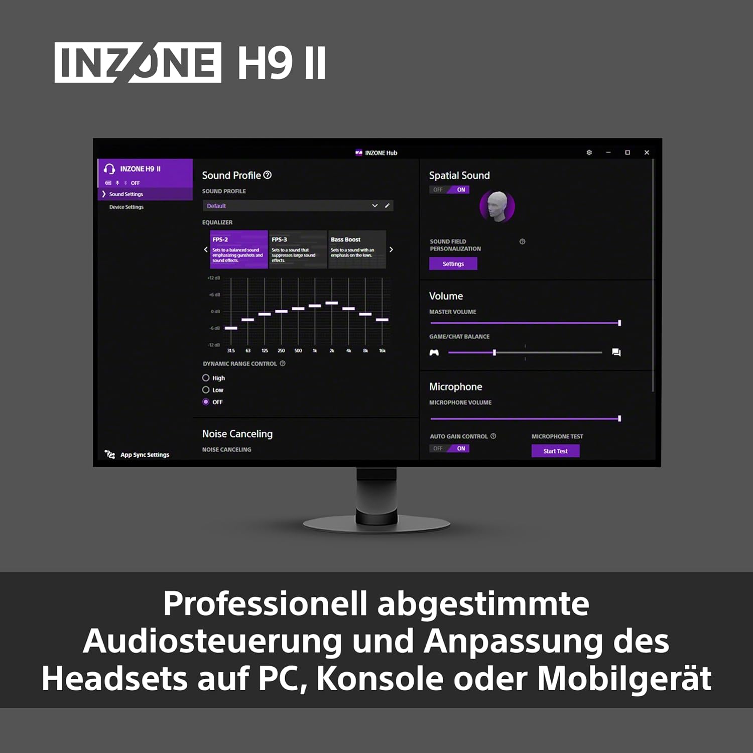 Sony INZONE H9 II Kabelloses PC-Gaming-Headset mit Geräuschunterdrückung, leicht, einstellbarer Sound-EQ, abnehmbares Nieren-KI-Mikrofon, 30-Stunden-Akku, 2,4 GHz und Bluetooth, inklusive Softcase, Schwarz – Bild 11