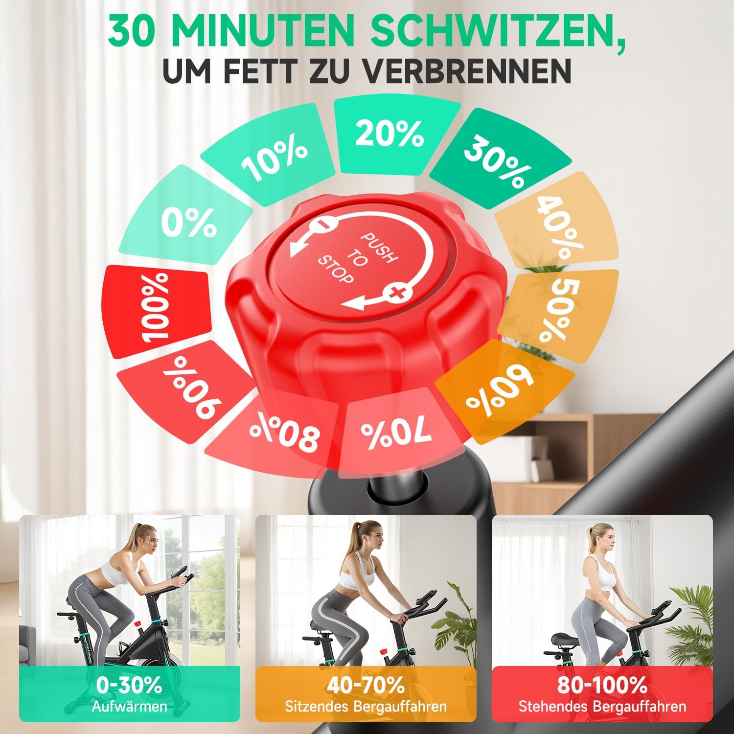 DMASUN Leises Ergometer-Heimtrainer-Fahrrad mit 0-100 % Widerstand, Display & Tablet-Halterung, Cardio-Training-Indoor-Cycling-Fahrrad mit bequemem Sitz, bis zu 160 kg – Bild 5